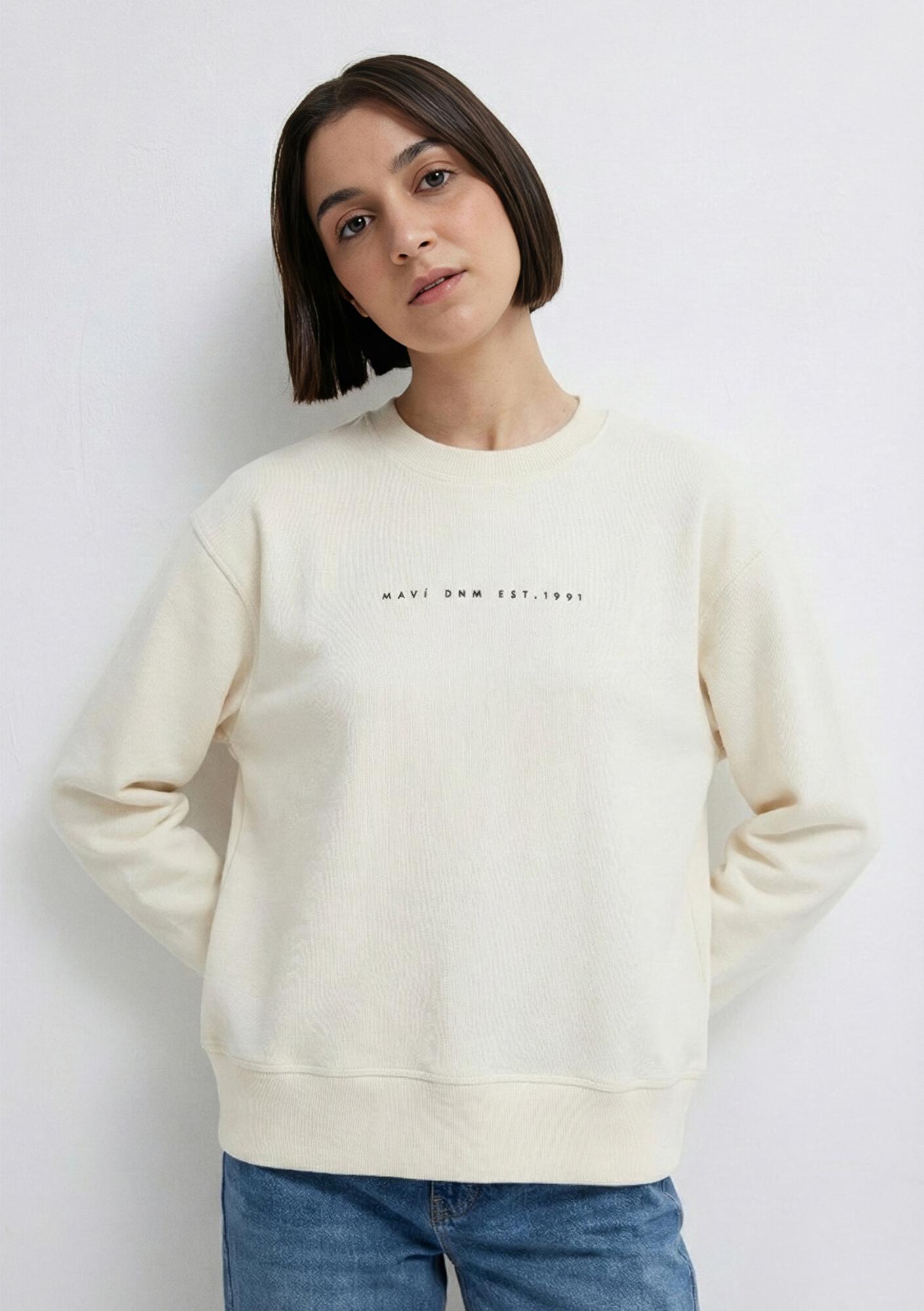 Mavi Mavi Denim Baskılı Ekru Sweatshirt 1S10525-80194