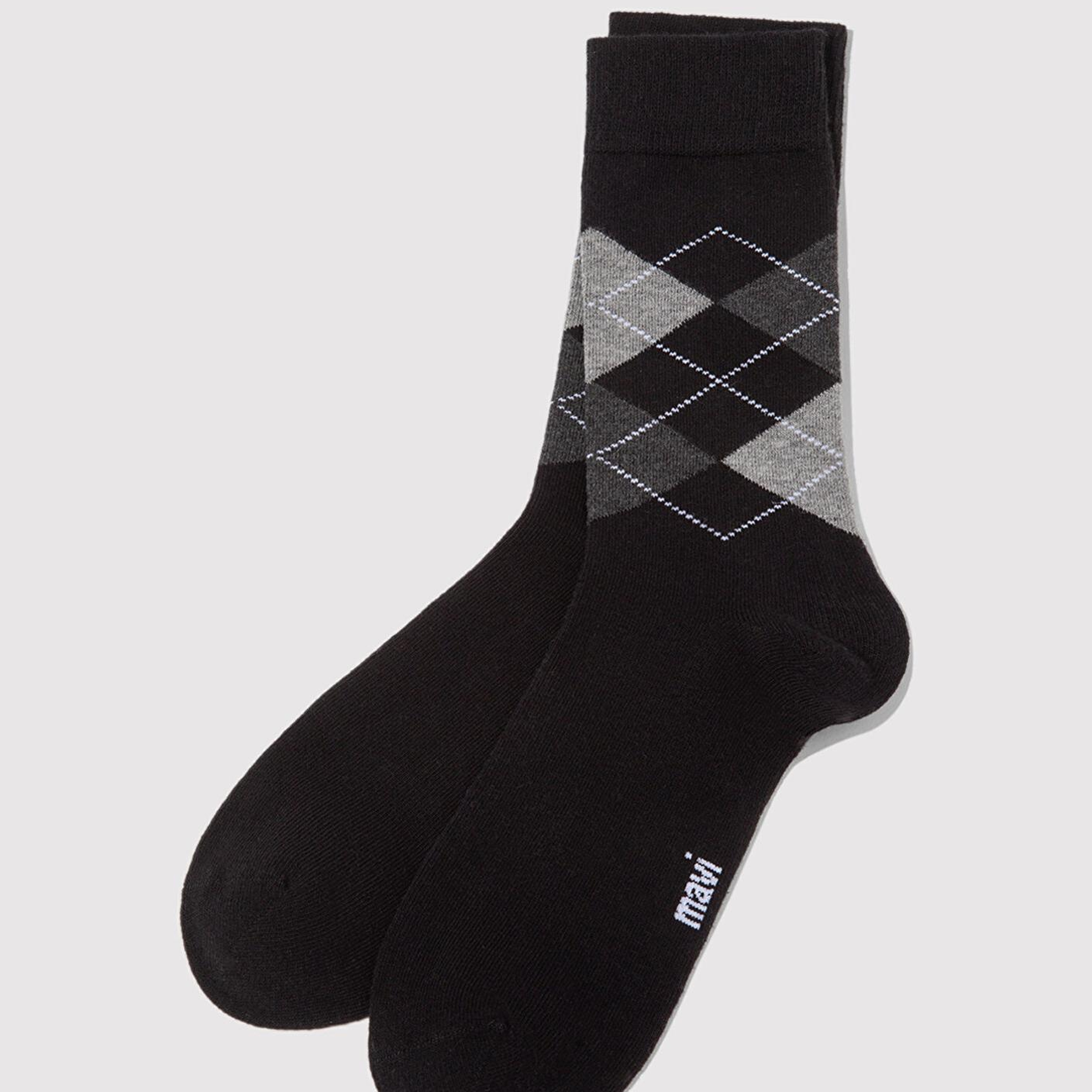 Mavi Baklava Desenli Siyah Soket Çorap 0912326-900