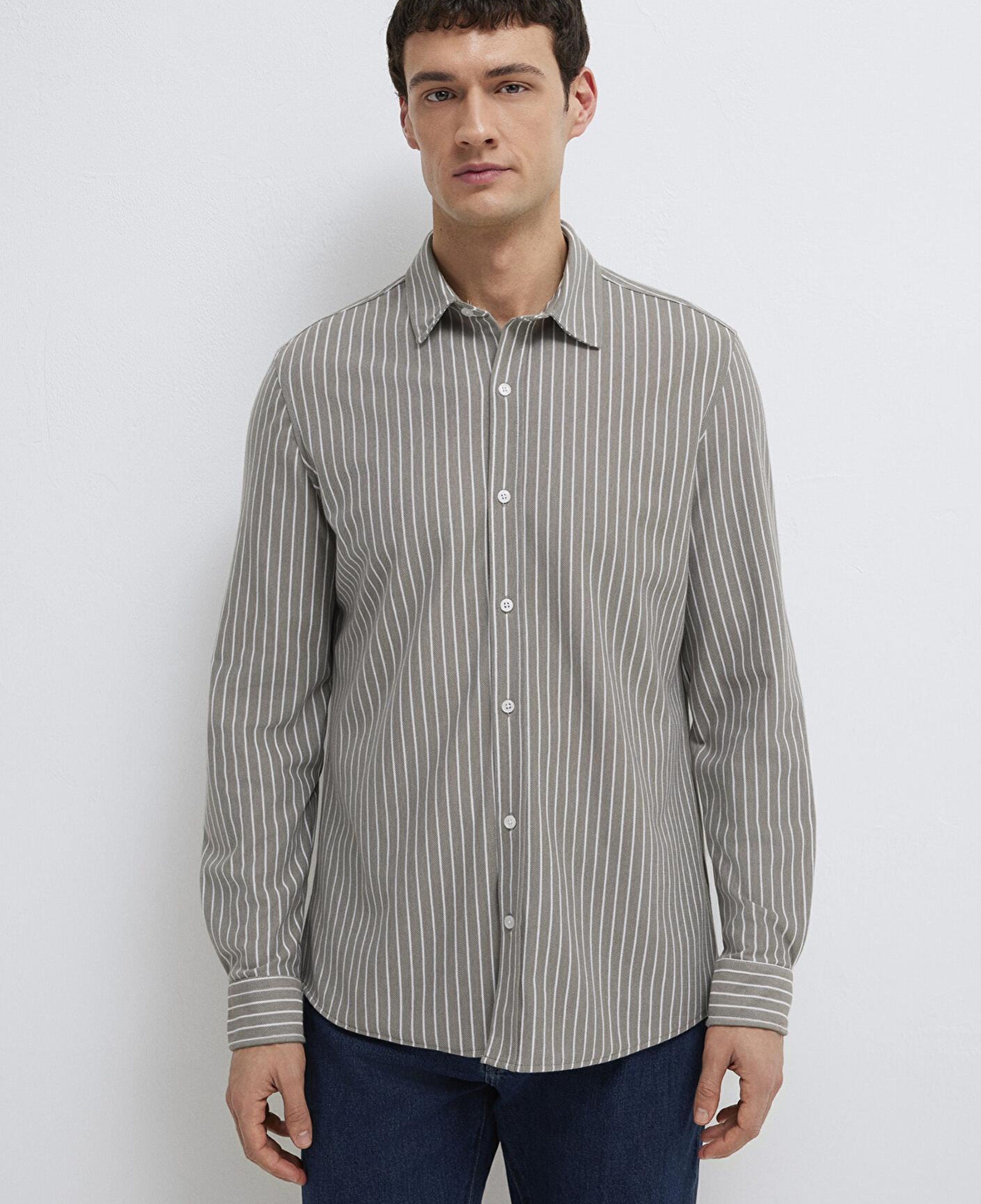 Mavi Çizgili Gri Gömlek Slim Fit / Dar Kesim 0211404-91582