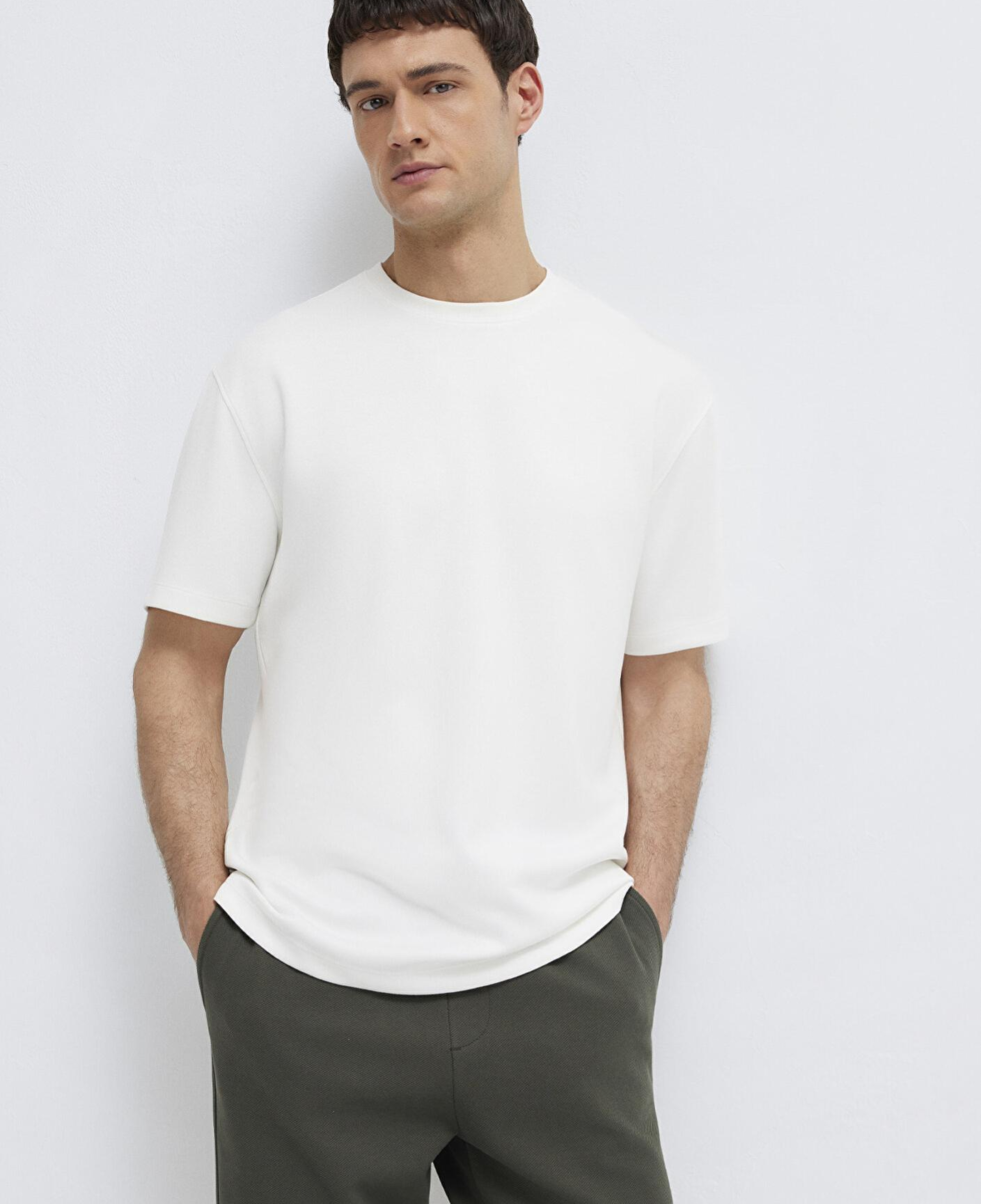 Mavi Ekru Tişört Loose Fit / Bol Rahat Kesim 0613467-70057