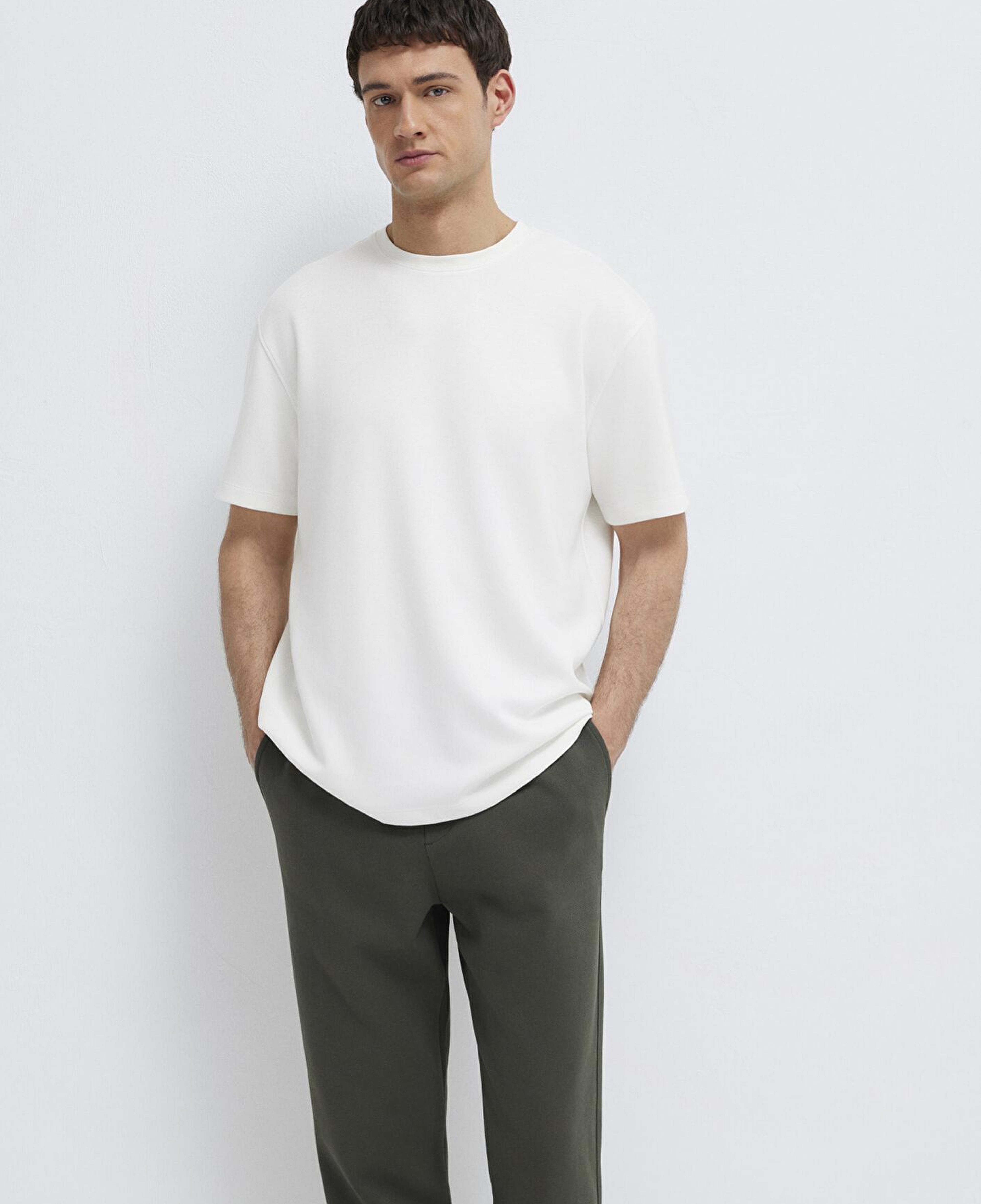 Mavi Ekru Tişört Loose Fit / Bol Rahat Kesim 0613467-70057