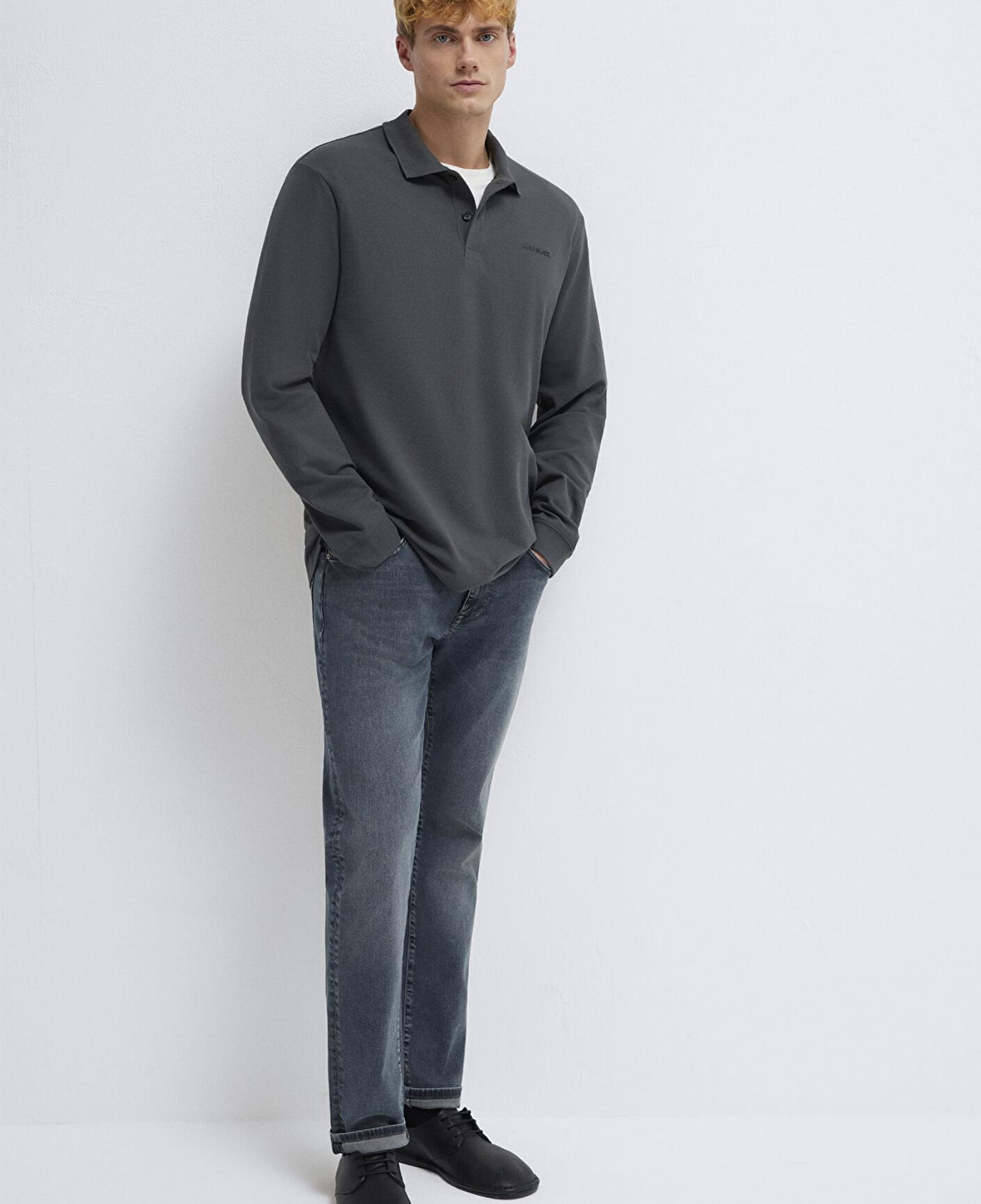 Mavi Mavi Black Uzun Kollu Antrasit Polo Tişört Regular Fit / Normal Kesim 0613154-70088