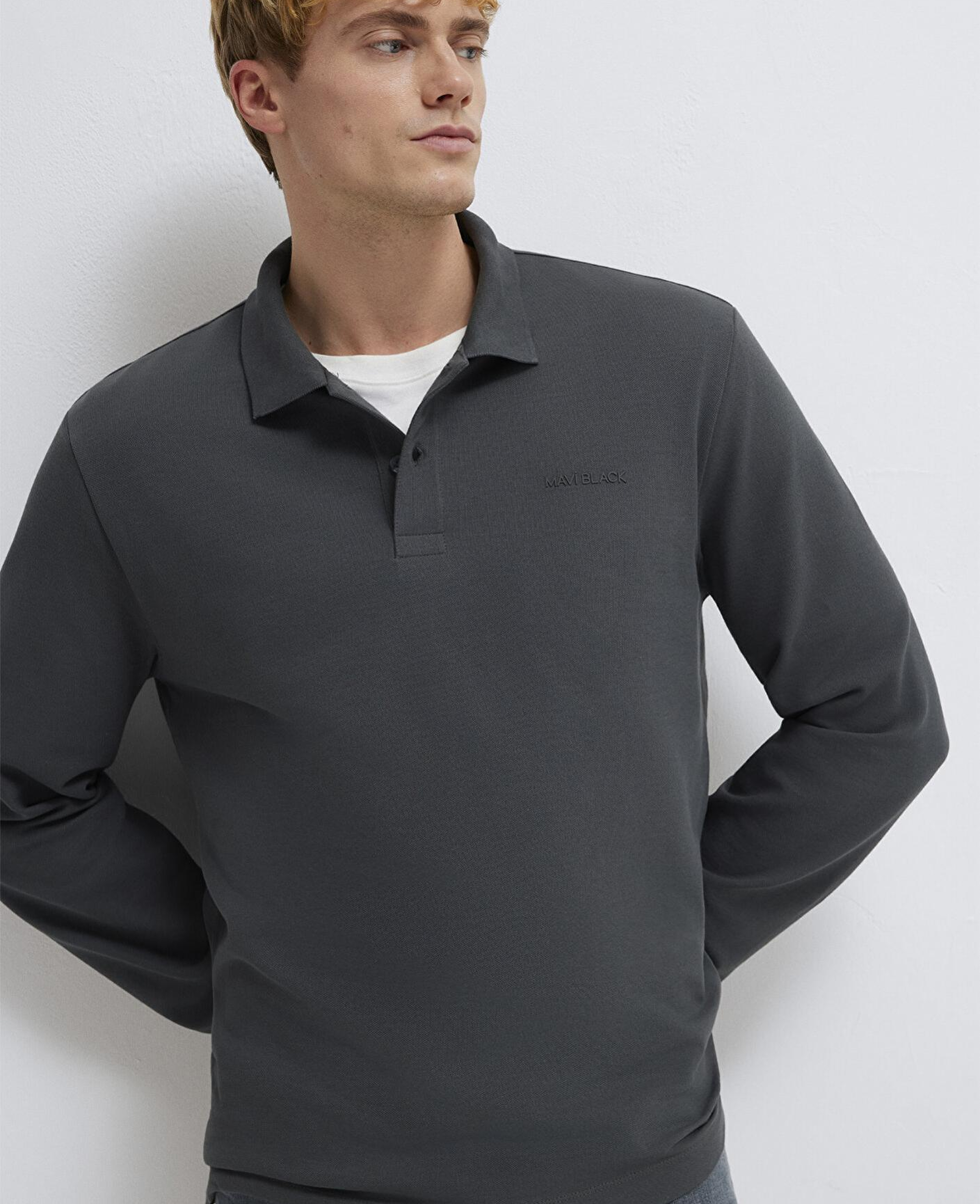 Mavi Mavi Black Uzun Kollu Antrasit Polo Tişört Regular Fit / Normal Kesim 0613154-70088