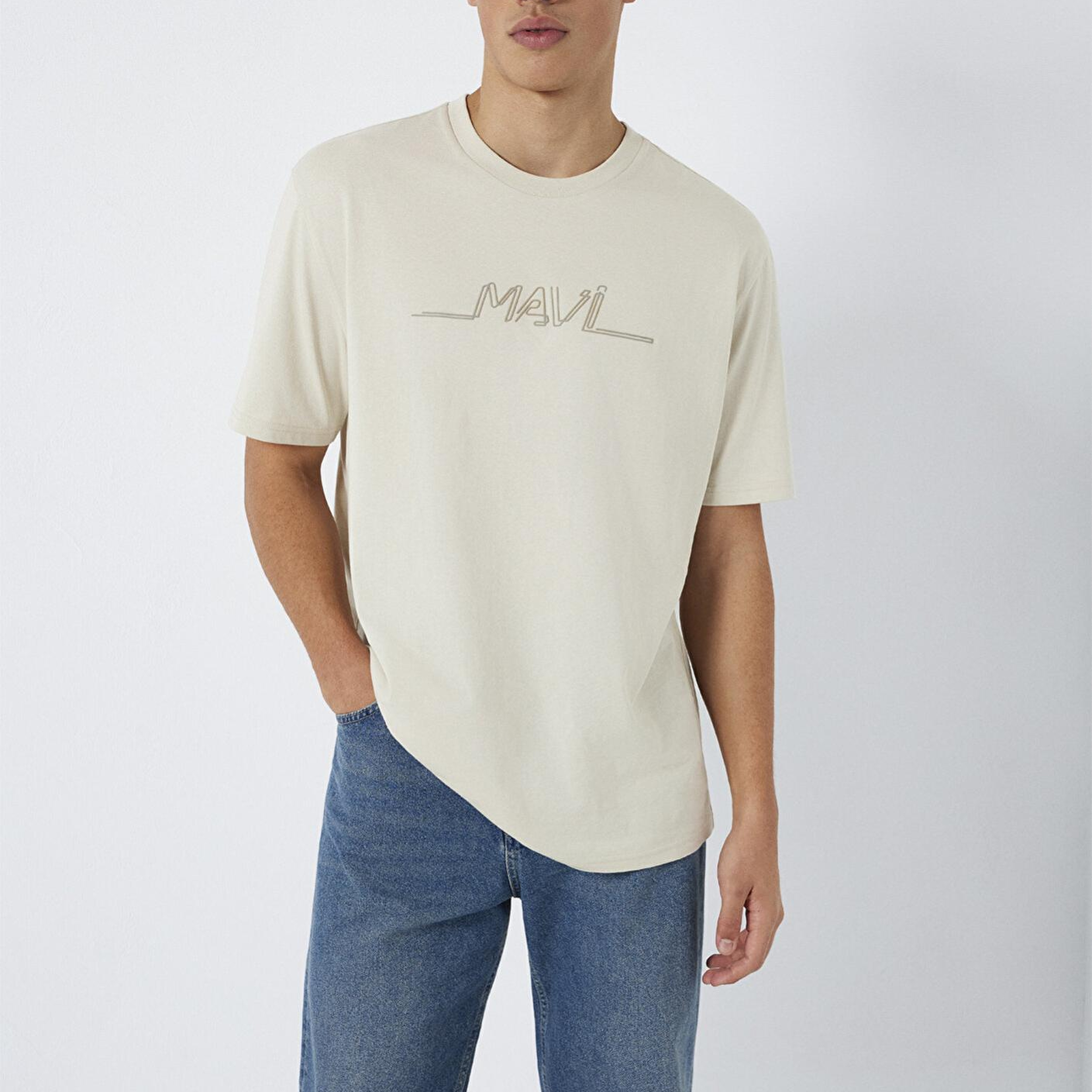 Mavi Mavi Baskılı Bej Tişört Loose Fit / Bol Rahat Kesim 0613128-70144
