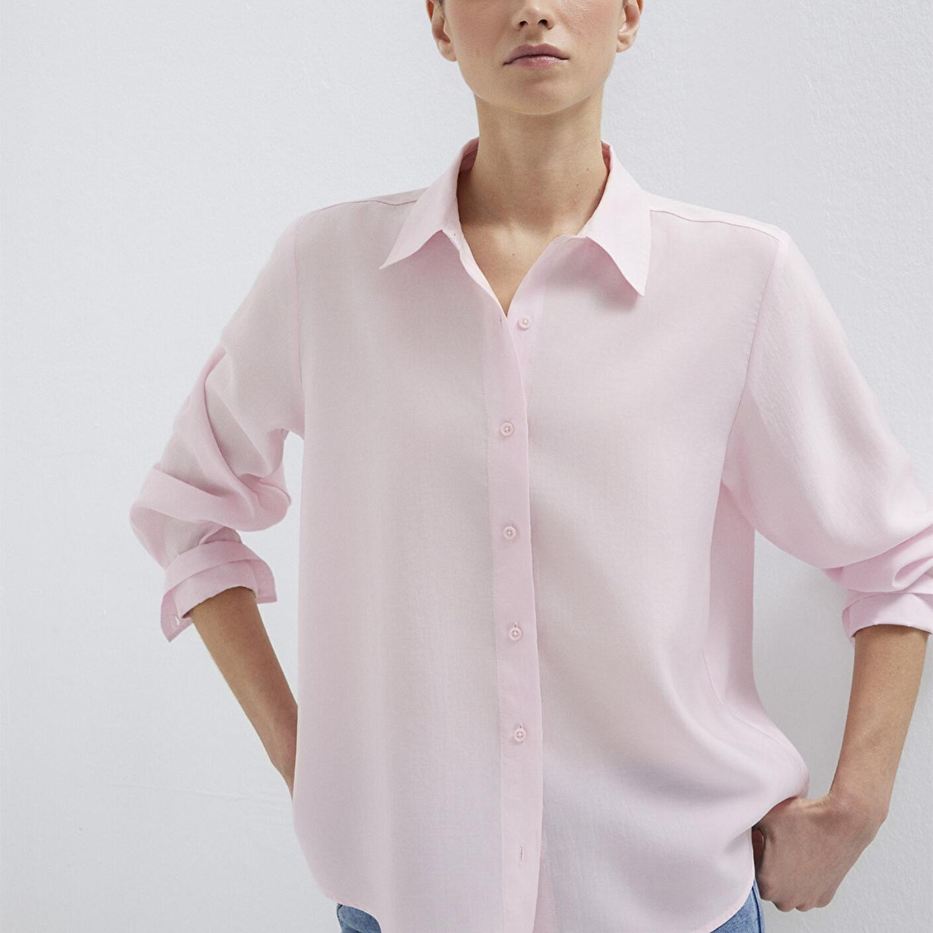 Mavi Pembe Tencel TM Liyosel Gömlek Loose Fit / Bol Rahat Kesim 1211373-91004