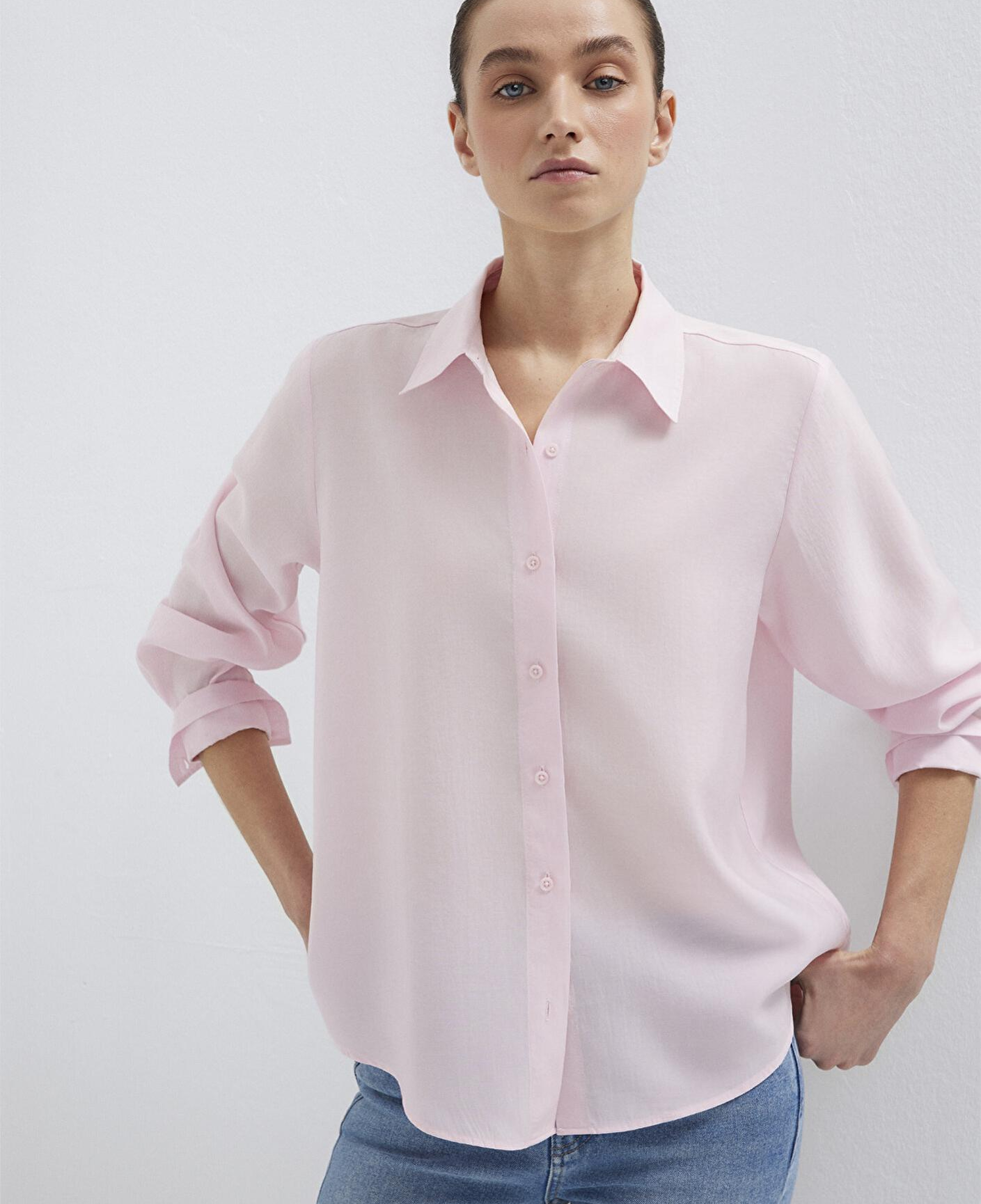 Mavi Pembe Tencel TM Liyosel Gömlek Loose Fit / Bol Rahat Kesim 1211373-91004