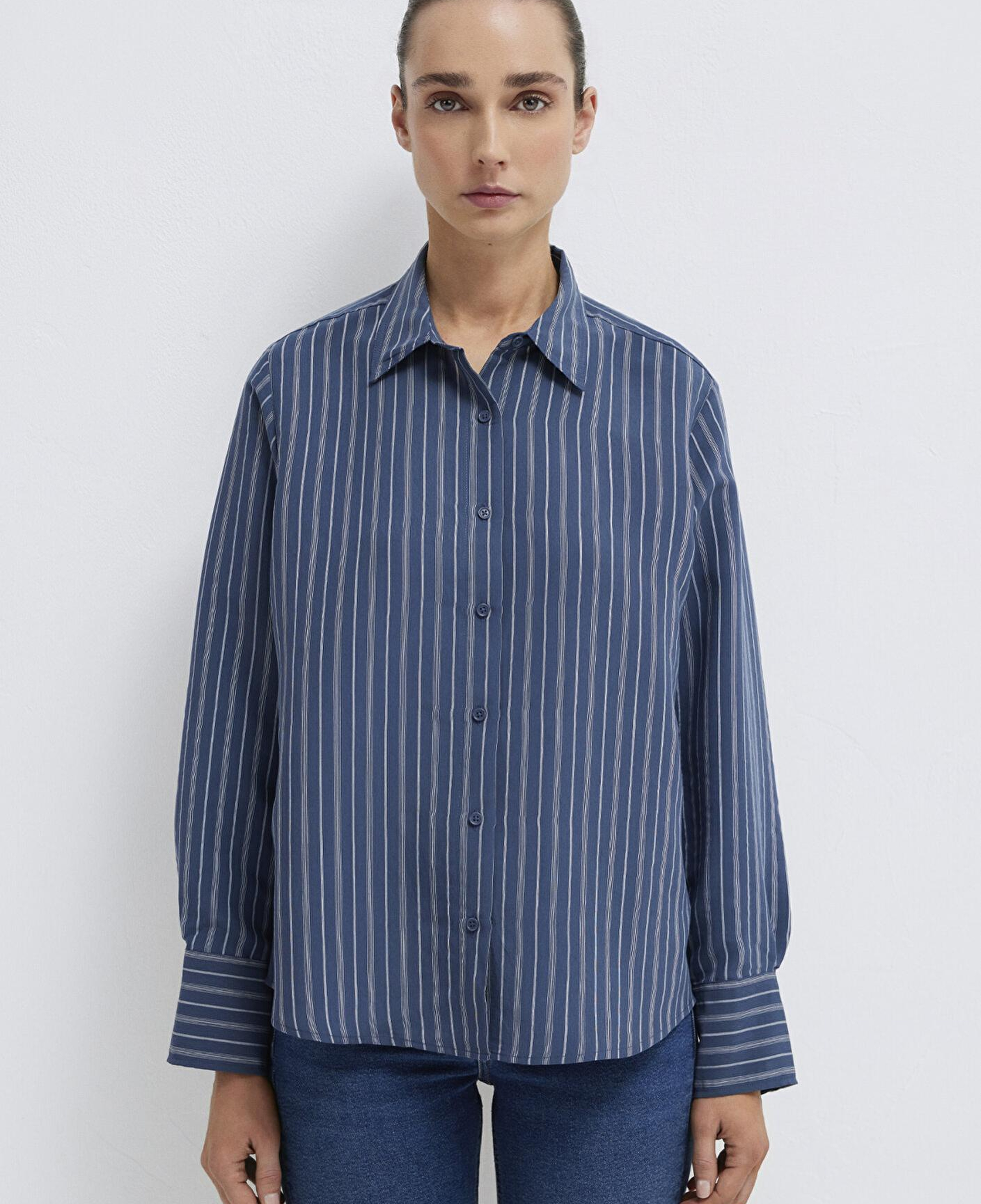 Mavi Çizgili (TENCEL™) Gömlek Loose Fit / Bol Rahat Kesim 1211373-91385