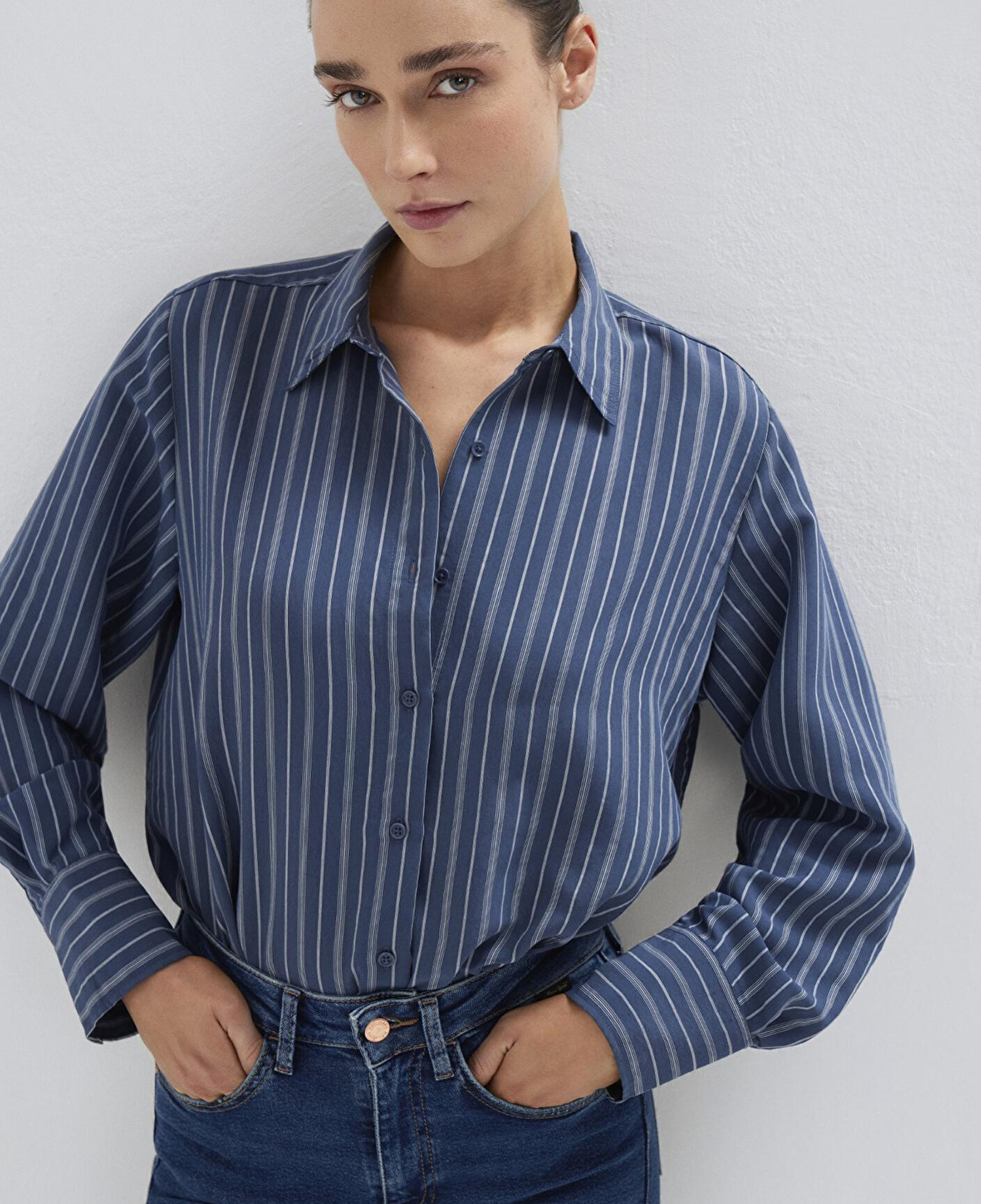 Mavi Çizgili (TENCEL™) Gömlek Loose Fit / Bol Rahat Kesim 1211373-91385