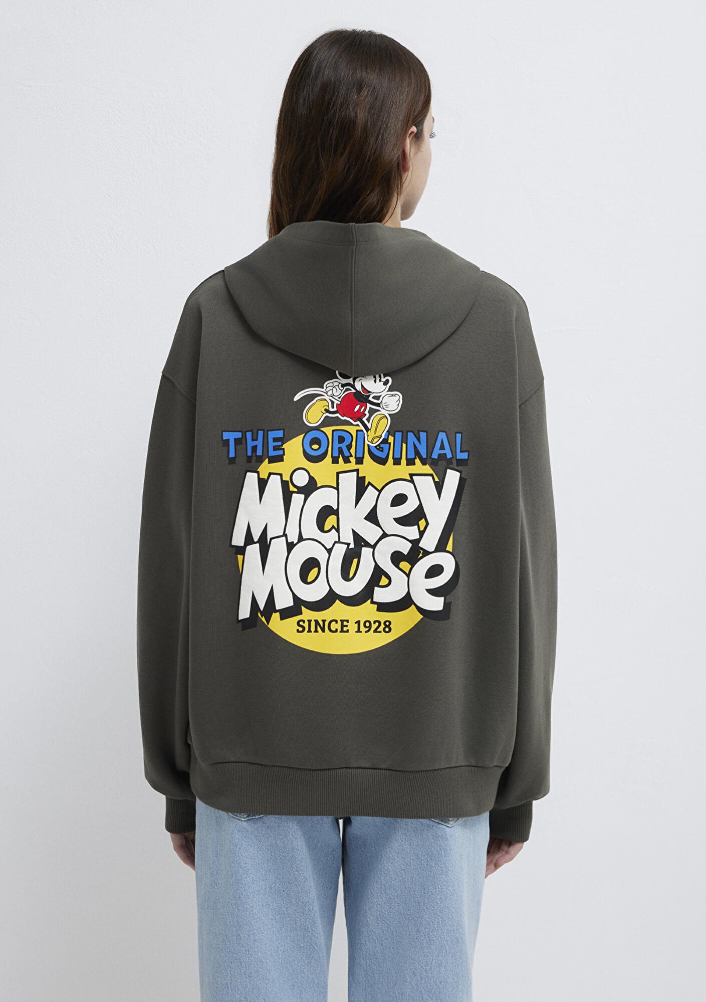 Mavi Mickey Mouse Sırt Baskılı Haki Sweatshirt 1S10521-71553