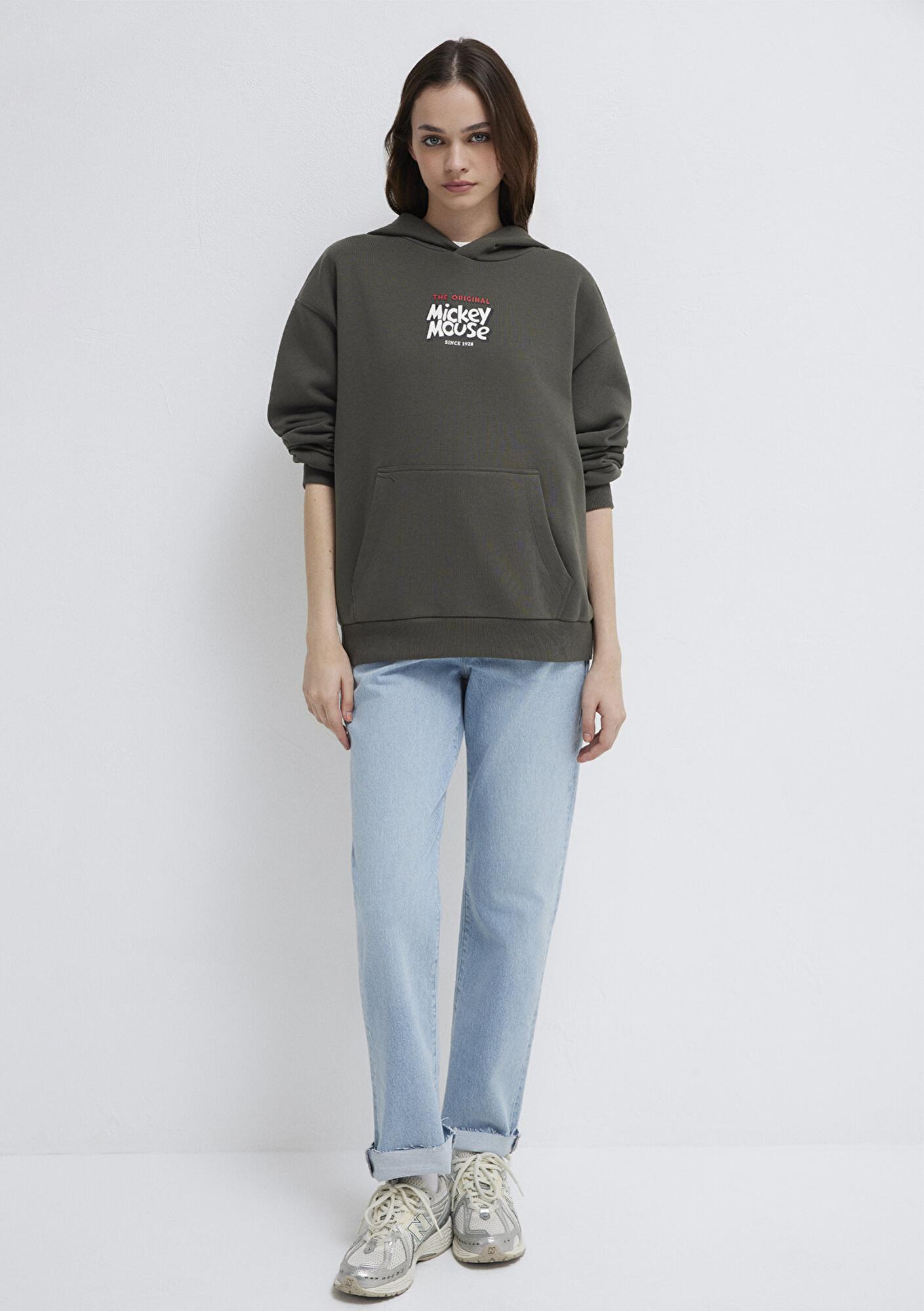 Mavi Mickey Mouse Sırt Baskılı Haki Sweatshirt 1S10521-71553