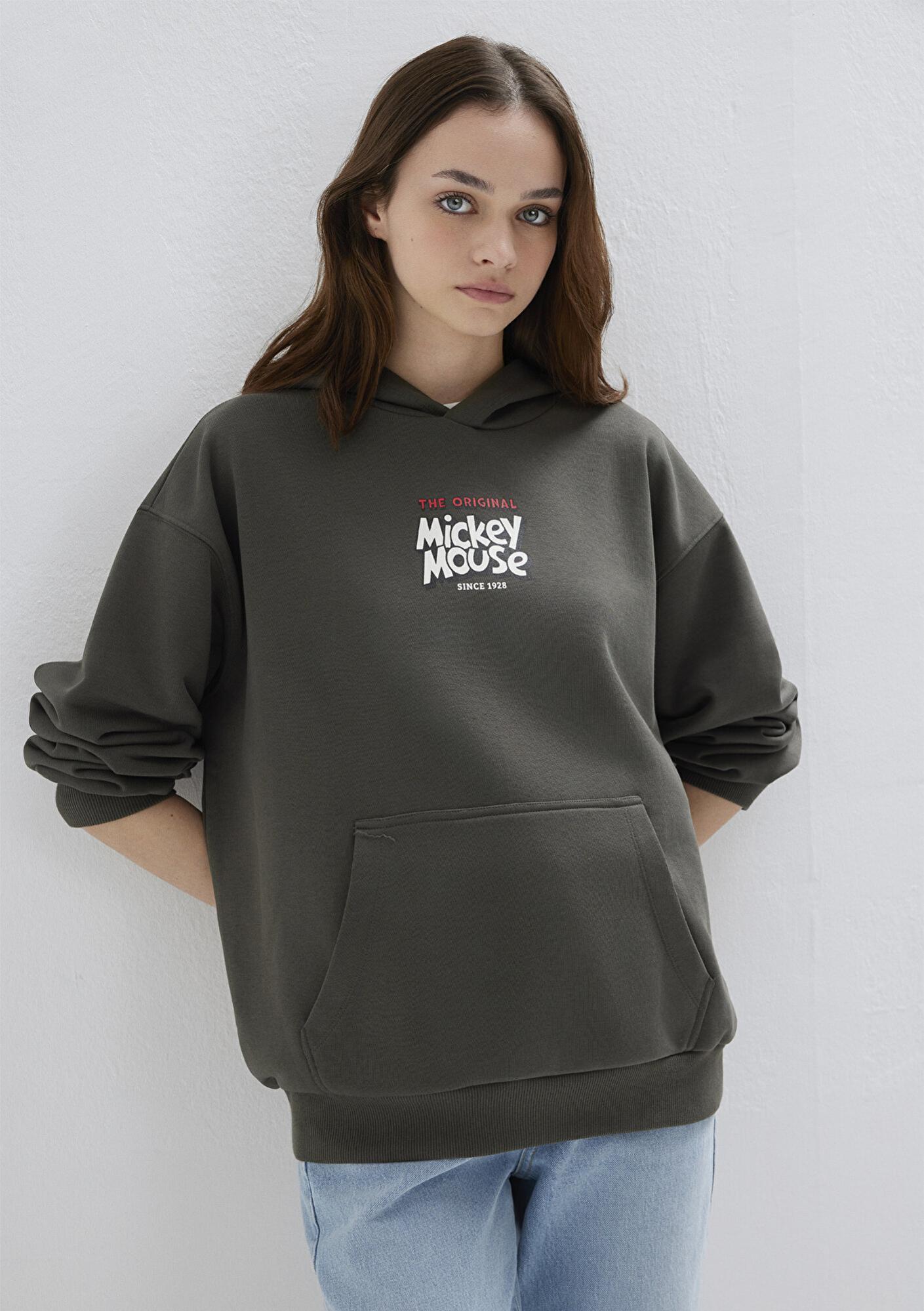 Mavi Mickey Mouse Sırt Baskılı Haki Sweatshirt 1S10521-71553