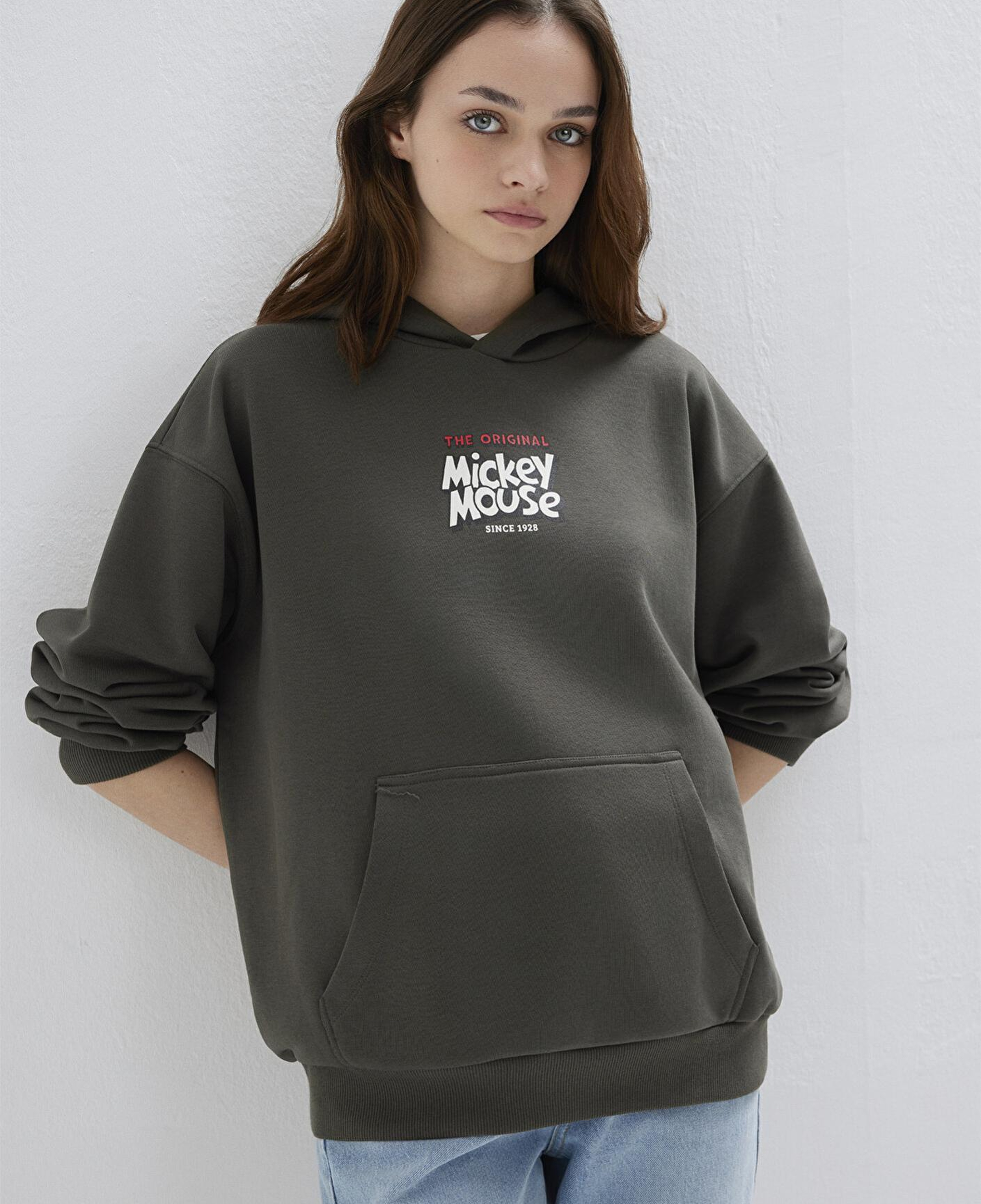 Mavi Mickey Mouse Sırt Baskılı Haki Sweatshirt 1S10521-71553