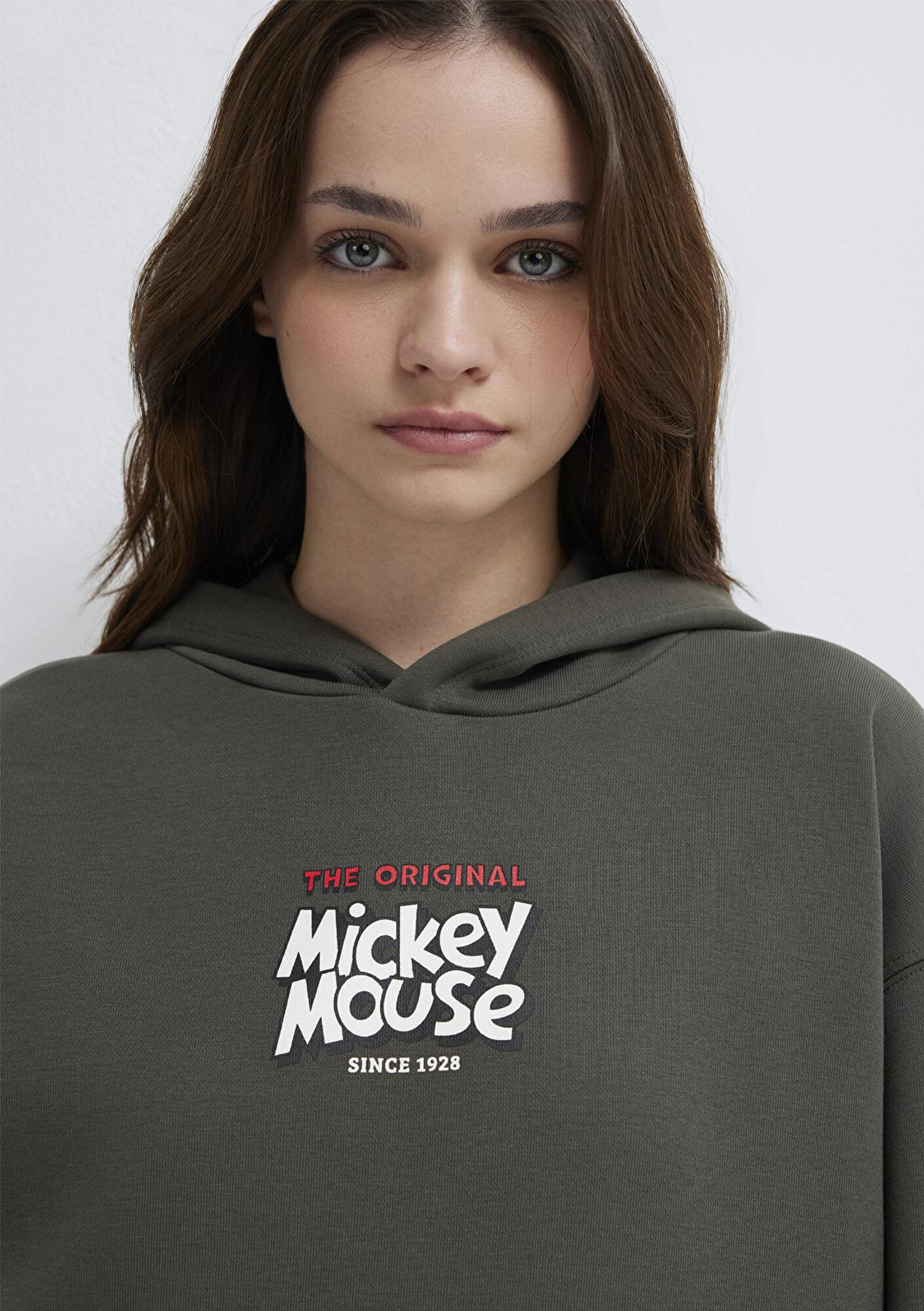 Mavi Mickey Mouse Sırt Baskılı Haki Sweatshirt 1S10521-71553