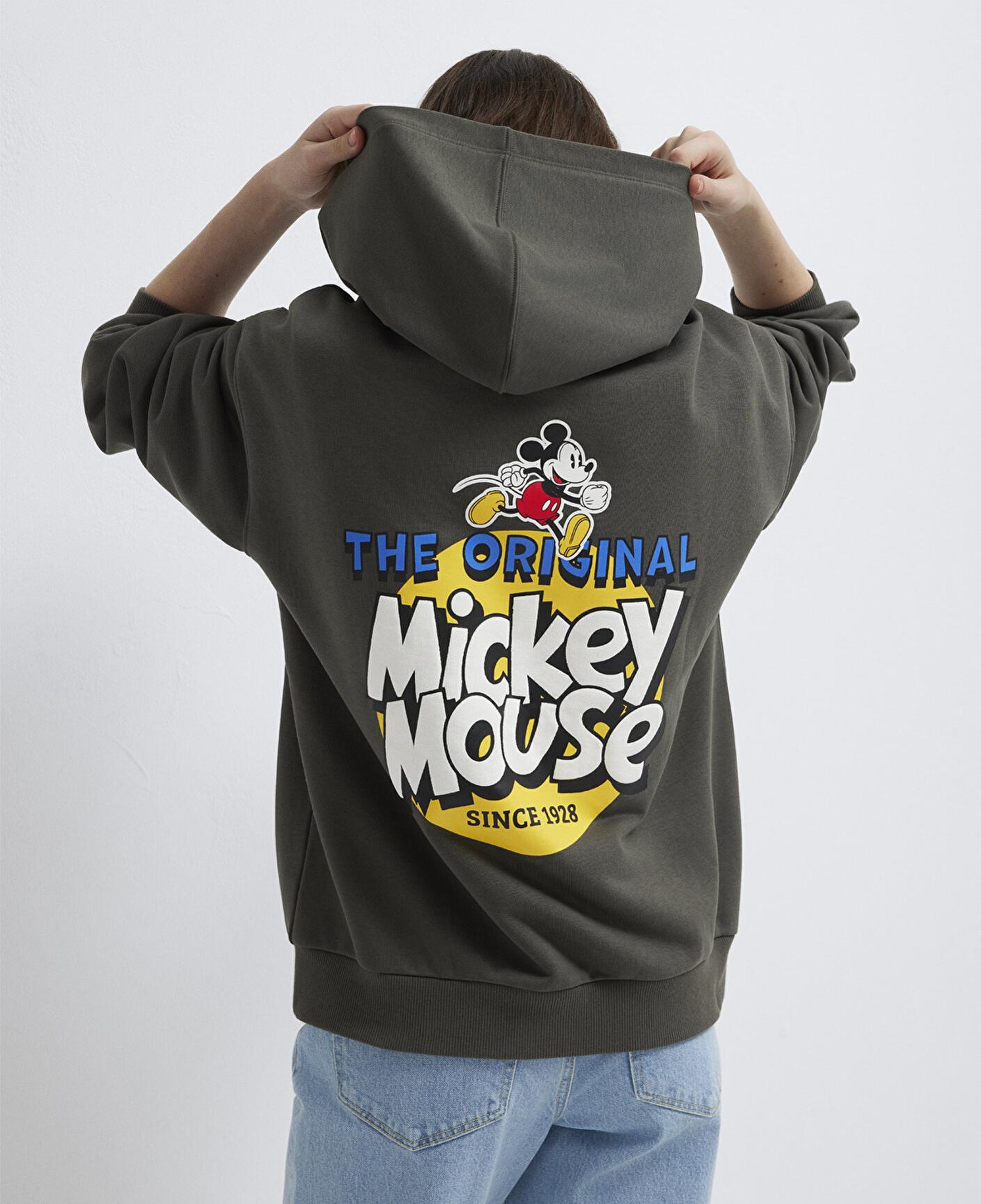 Mavi Mickey Mouse Sırt Baskılı Haki Sweatshirt 1S10521-71553