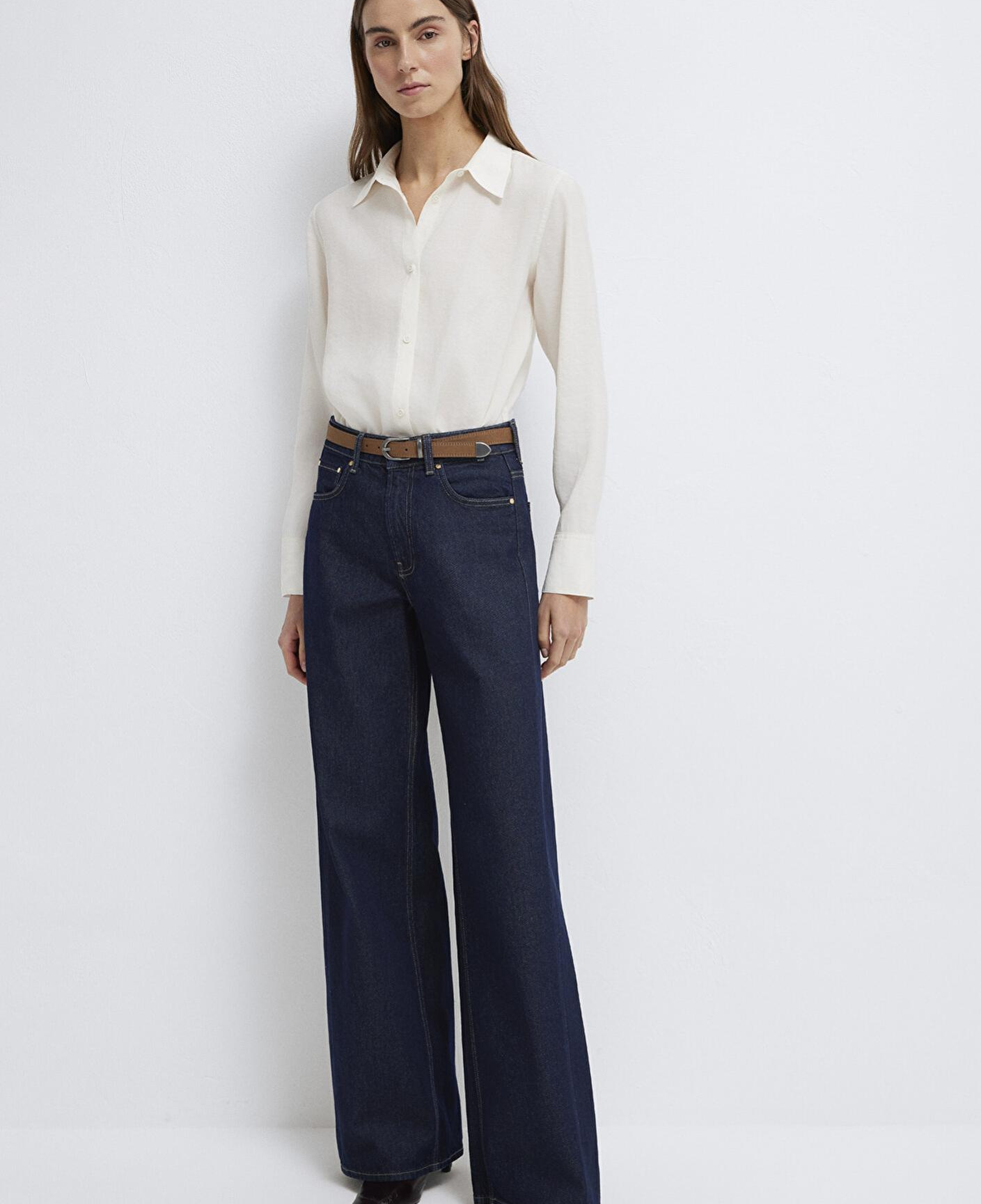 Mavi (TENCEL™) Liyosel Karışımlı Ekru Gömlek Regular Fit / Normal Kesim 1211374-70057