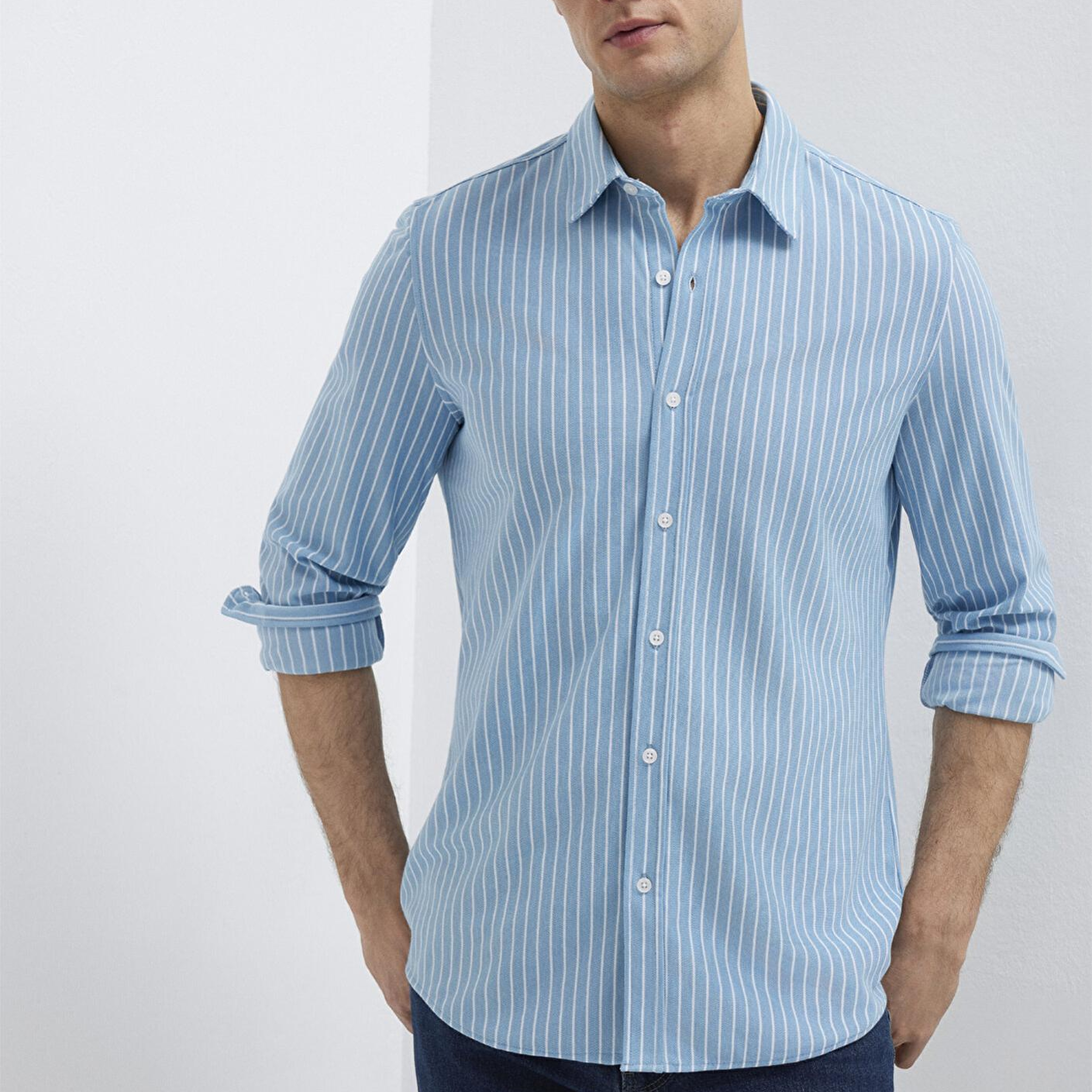 Mavi Çizgili Mavi Gömlek Slim Fit / Dar Kesim 0211404-91579