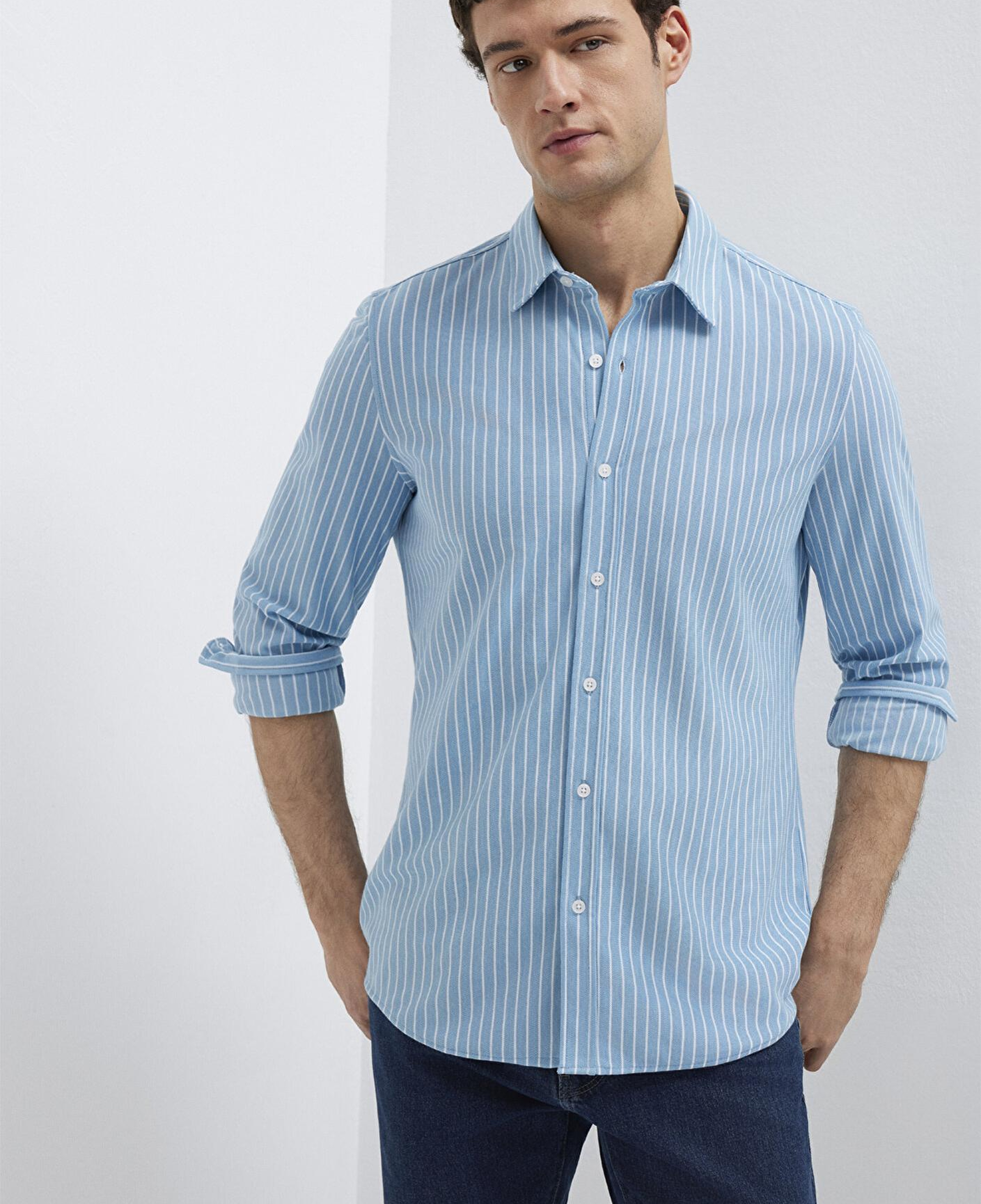 Mavi Çizgili Mavi Gömlek Slim Fit / Dar Kesim 0211404-91579