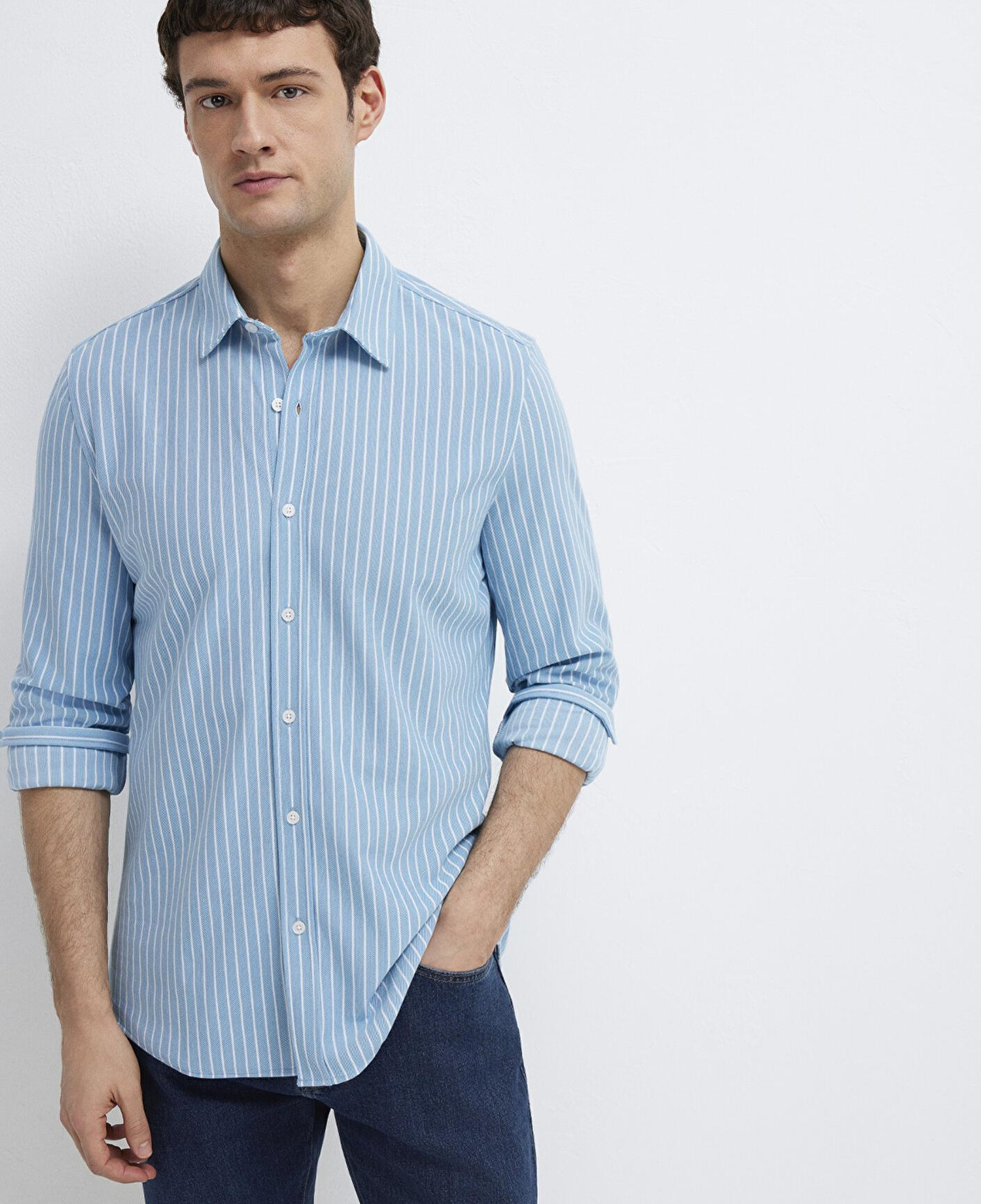 Mavi Çizgili Mavi Gömlek Slim Fit / Dar Kesim 0211404-91579