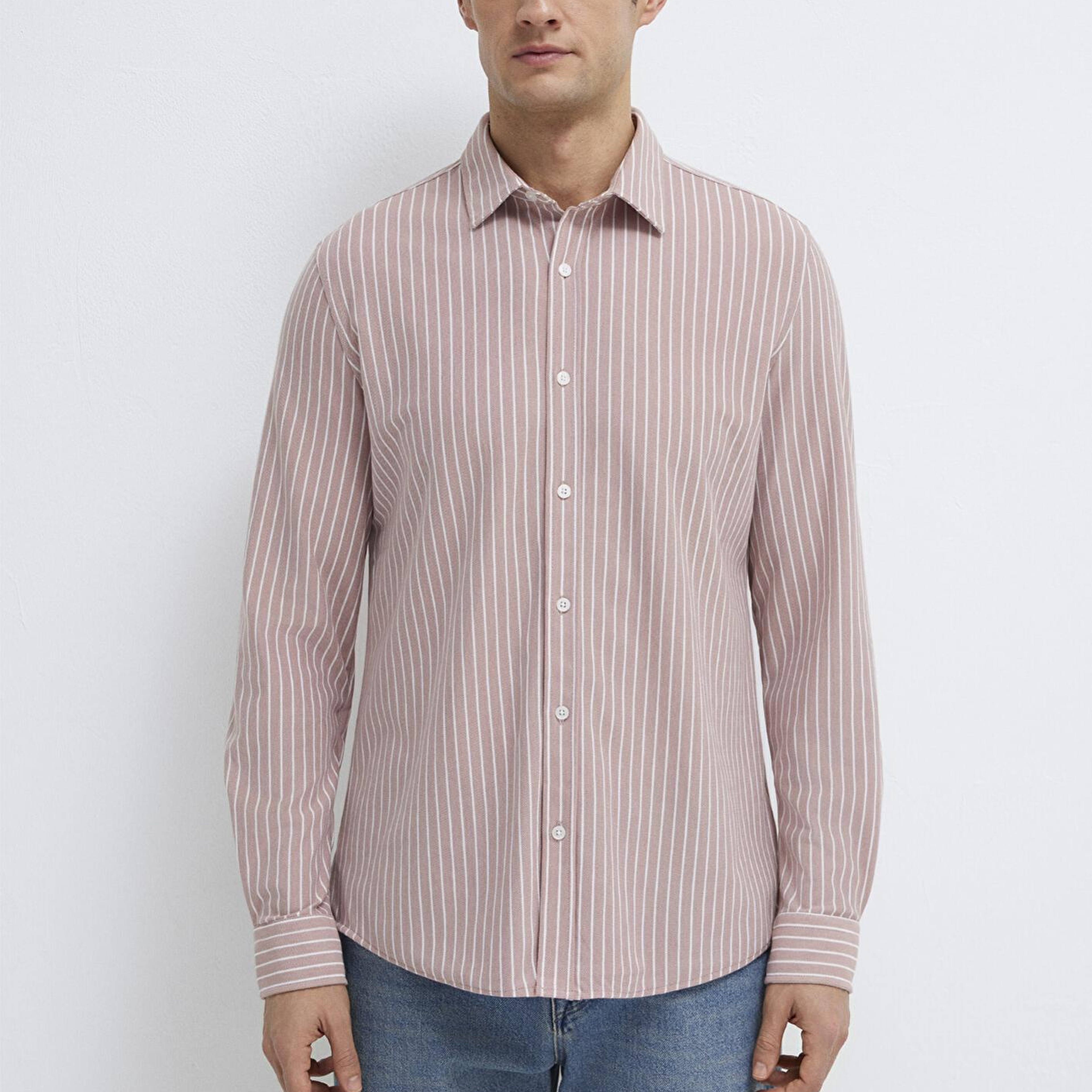 Mavi Çizgili Pembe Gömlek Slim Fit / Dar Kesim 0211404-91578