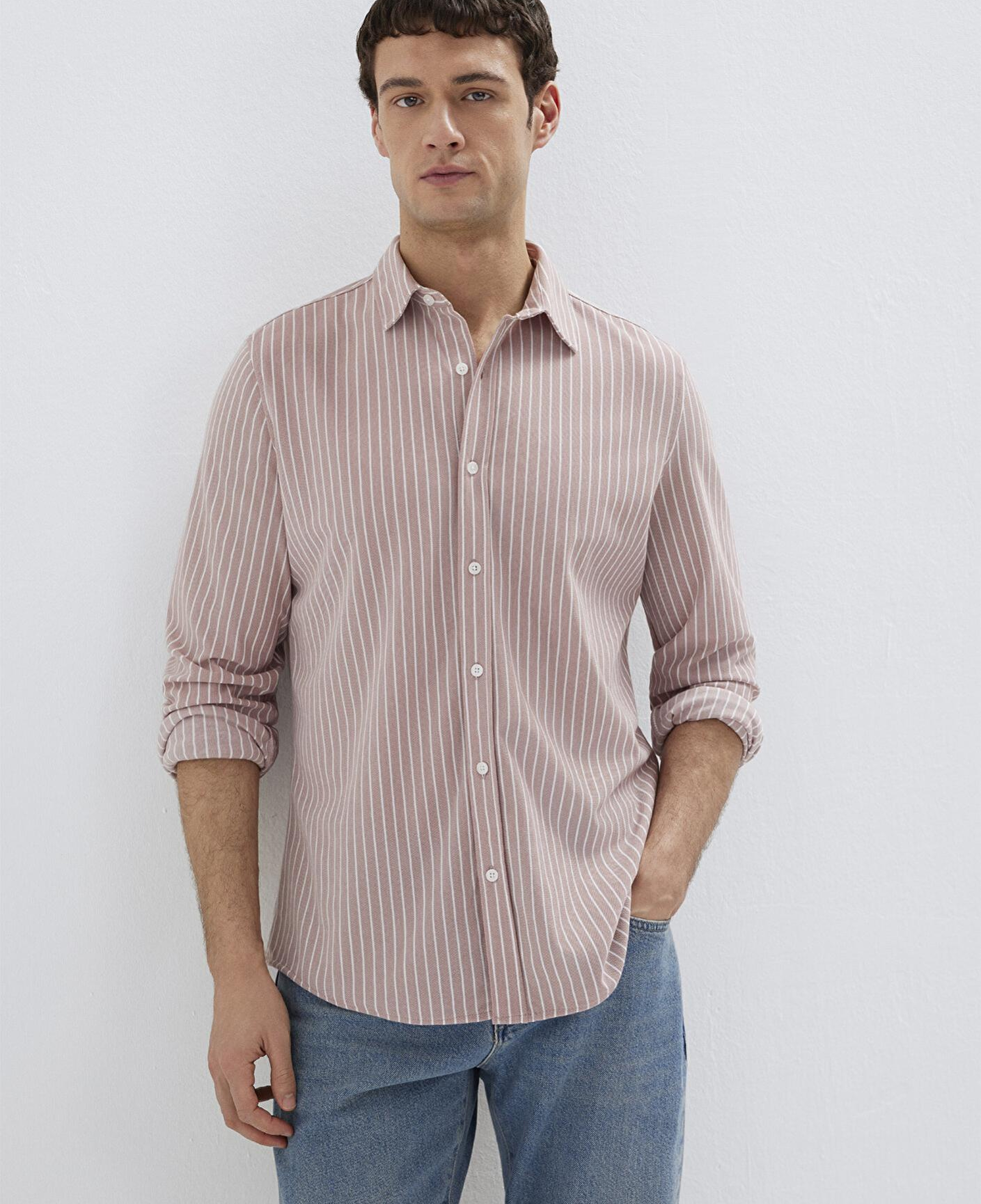 Mavi Çizgili Pembe Gömlek Slim Fit / Dar Kesim 0211404-91578