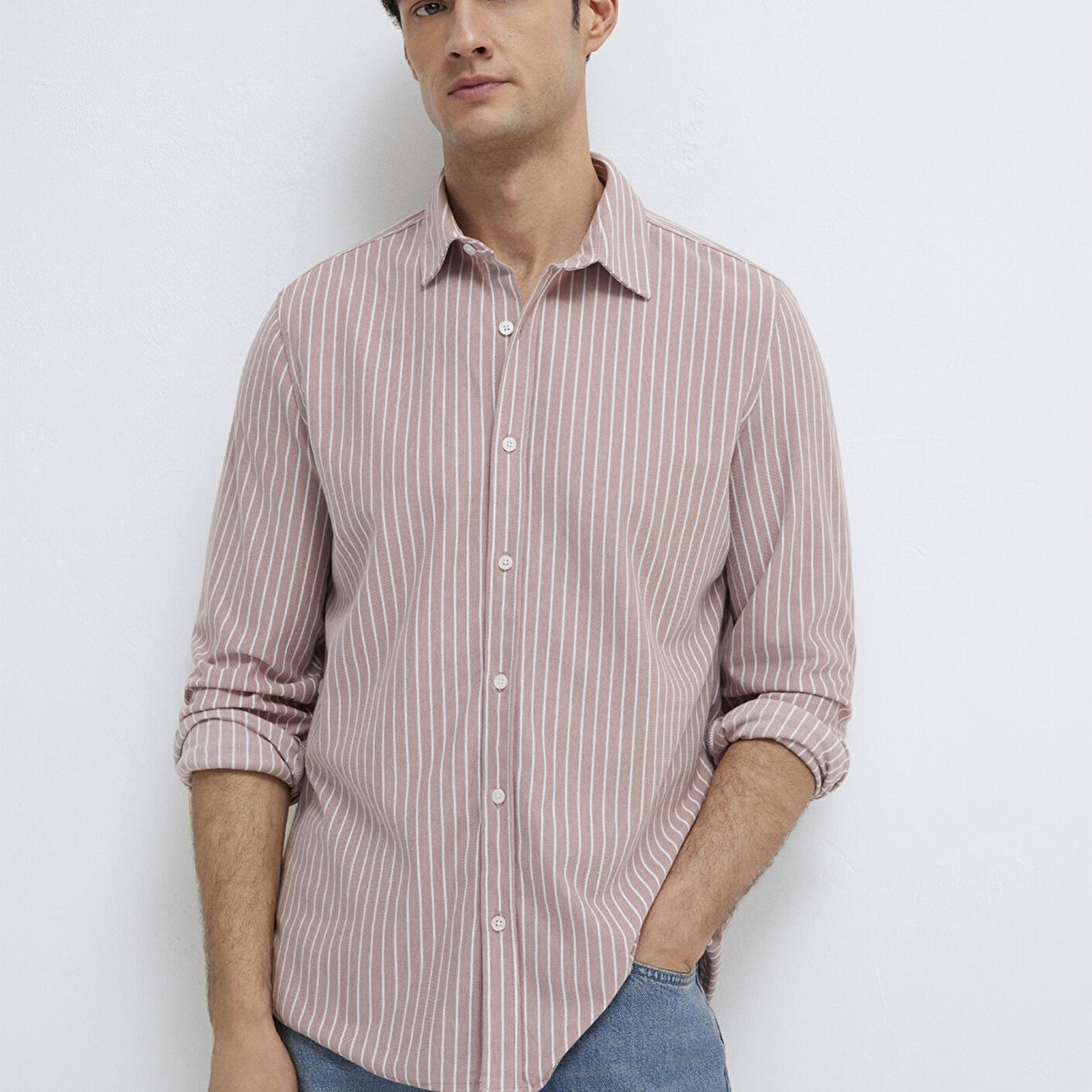 Mavi Çizgili Pembe Gömlek Slim Fit / Dar Kesim 0211404-91578