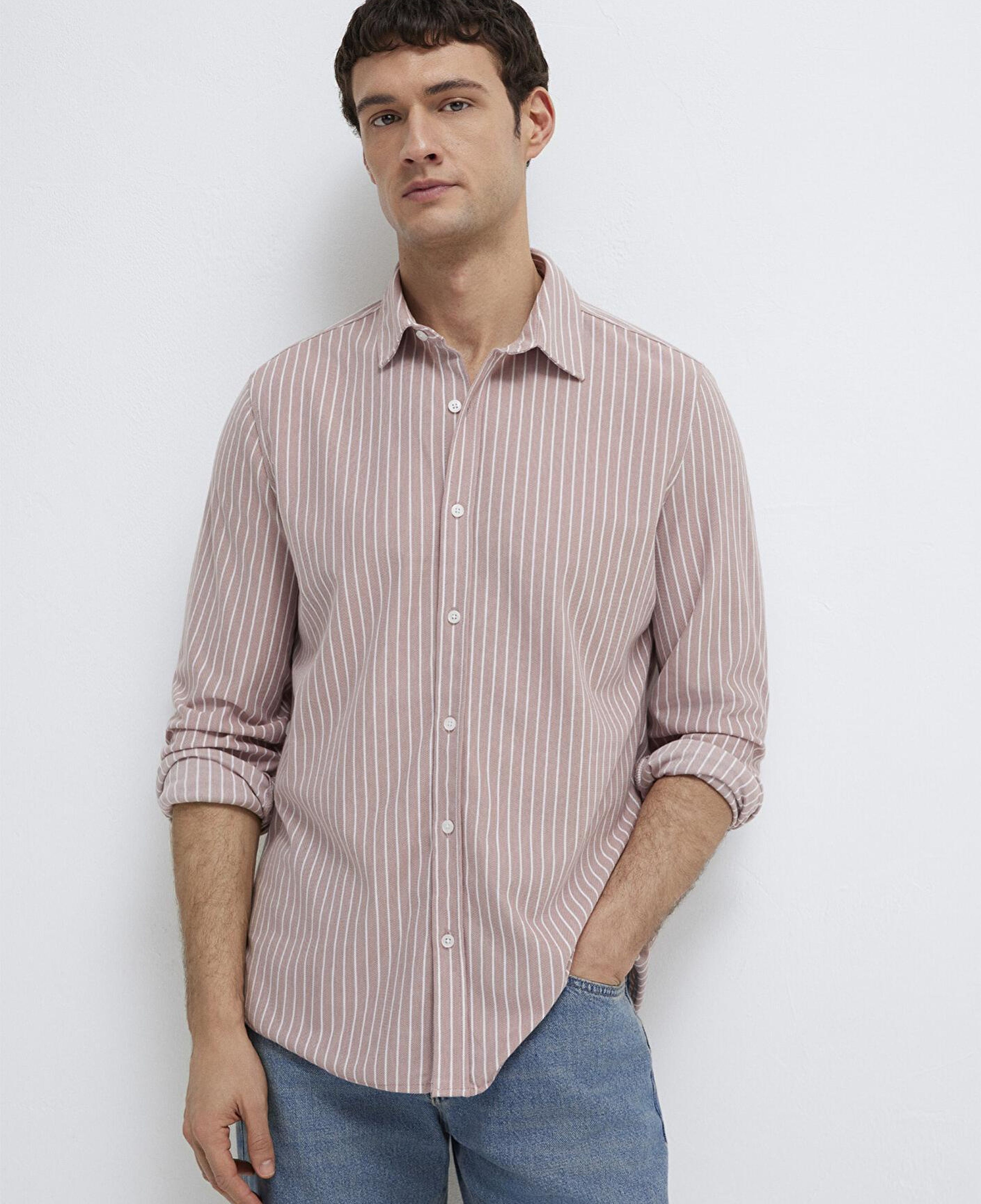 Mavi Çizgili Pembe Gömlek Slim Fit / Dar Kesim 0211404-91578