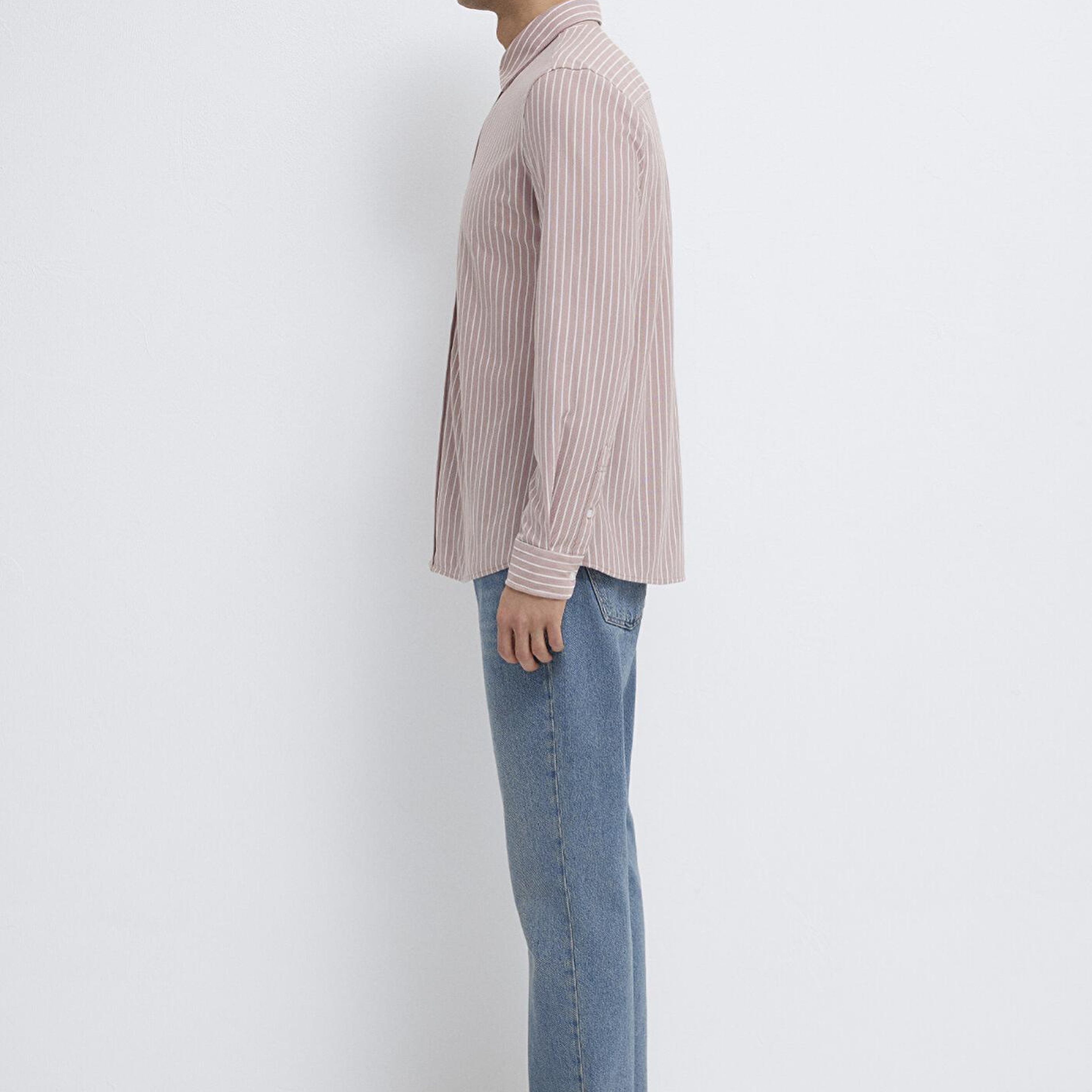 Mavi Çizgili Pembe Gömlek Slim Fit / Dar Kesim 0211404-91578