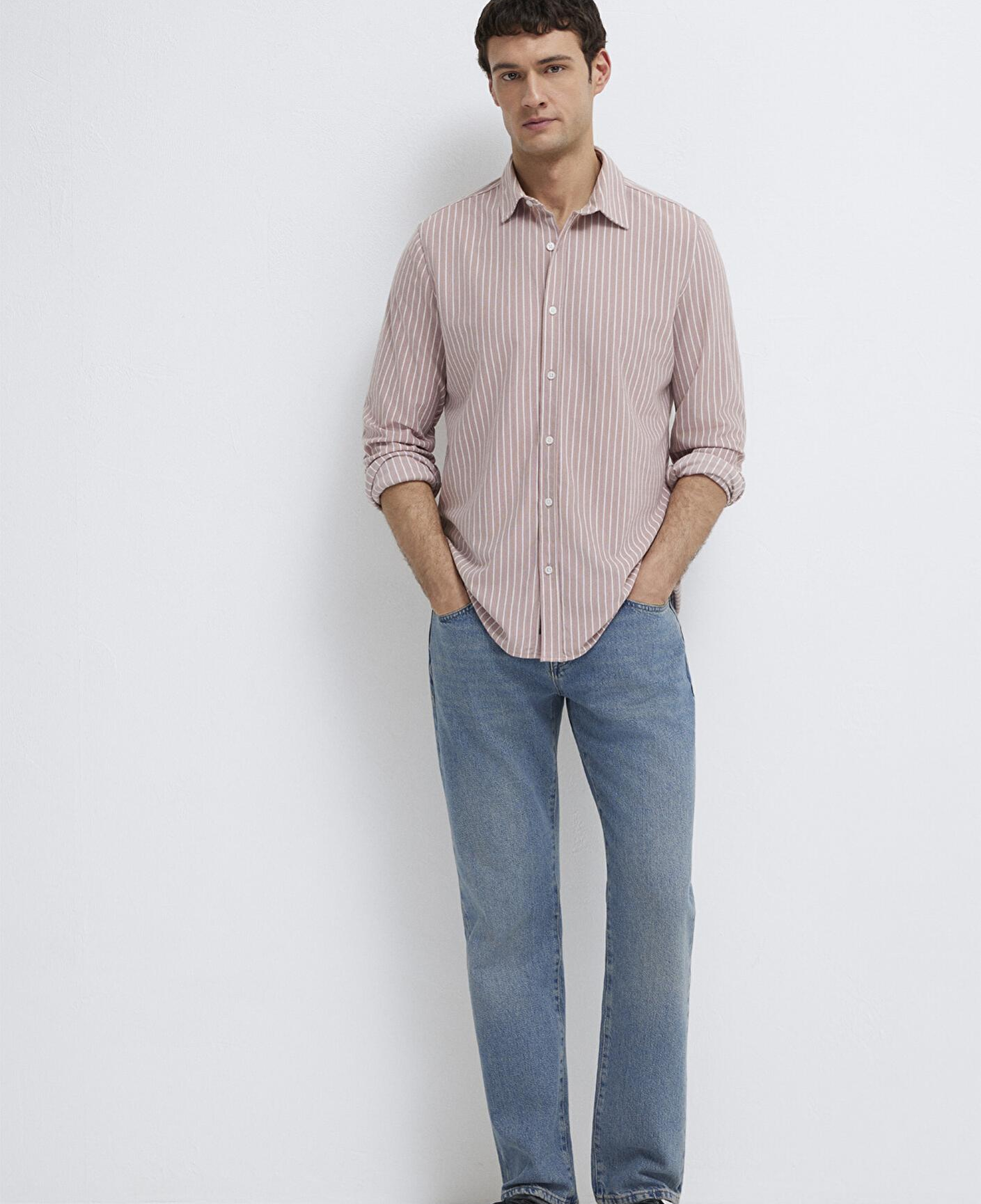 Mavi Çizgili Pembe Gömlek Slim Fit / Dar Kesim 0211404-91578