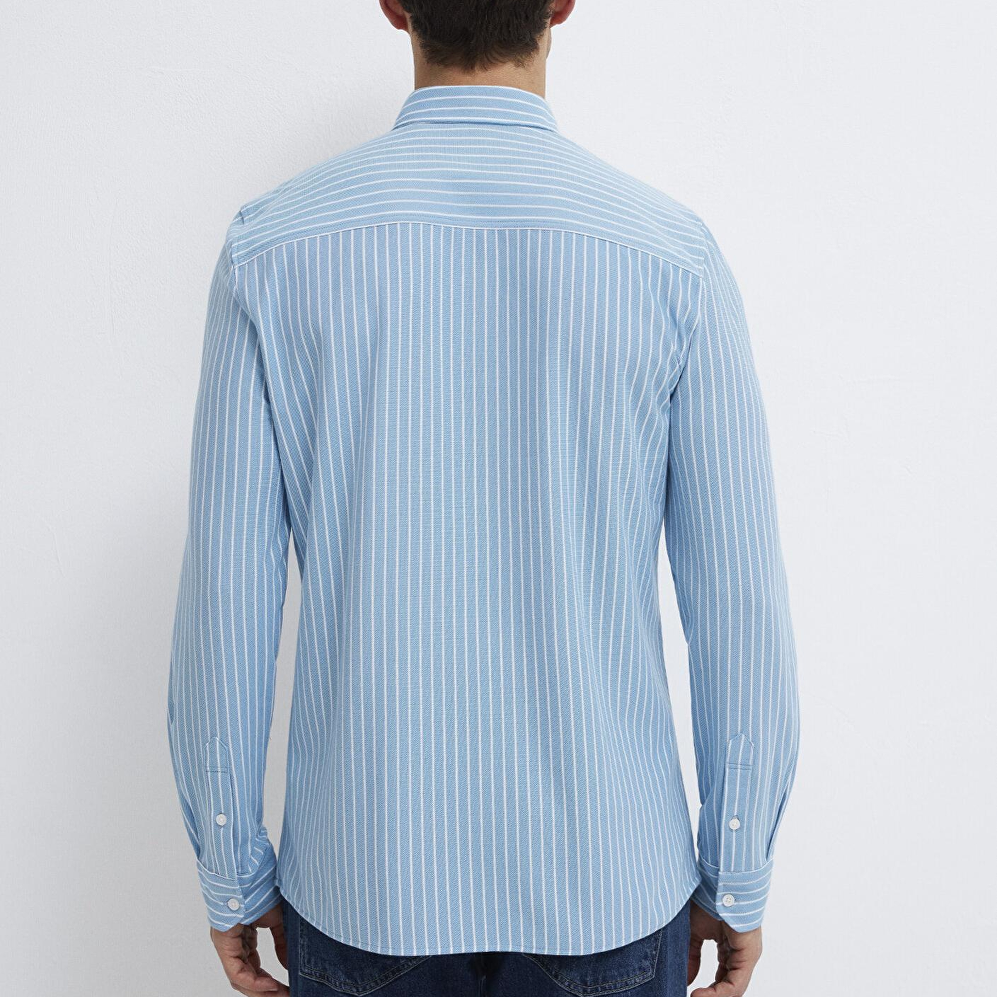 Mavi Çizgili Mavi Gömlek Slim Fit / Dar Kesim 0211404-91579