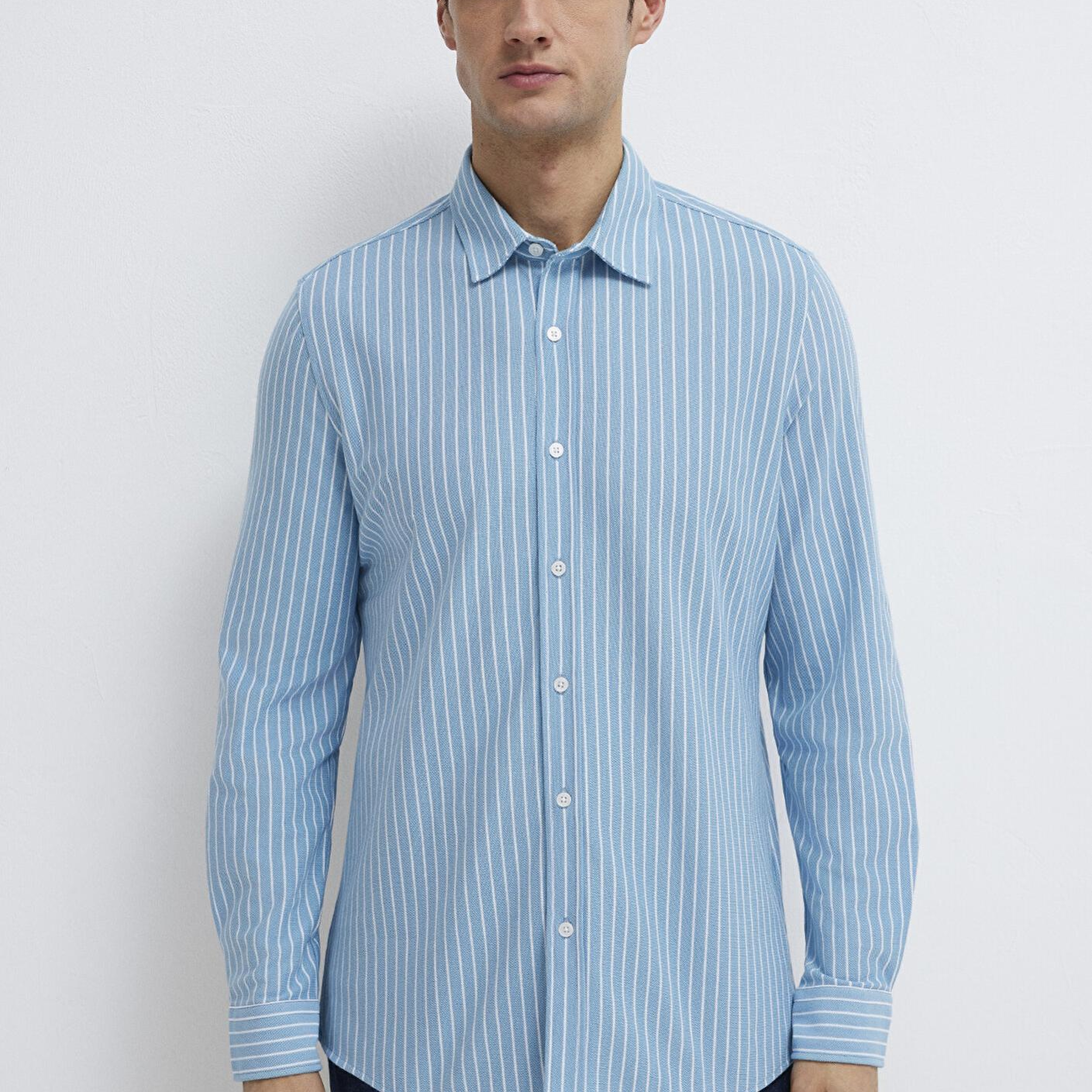 Mavi Çizgili Mavi Gömlek Slim Fit / Dar Kesim 0211404-91579