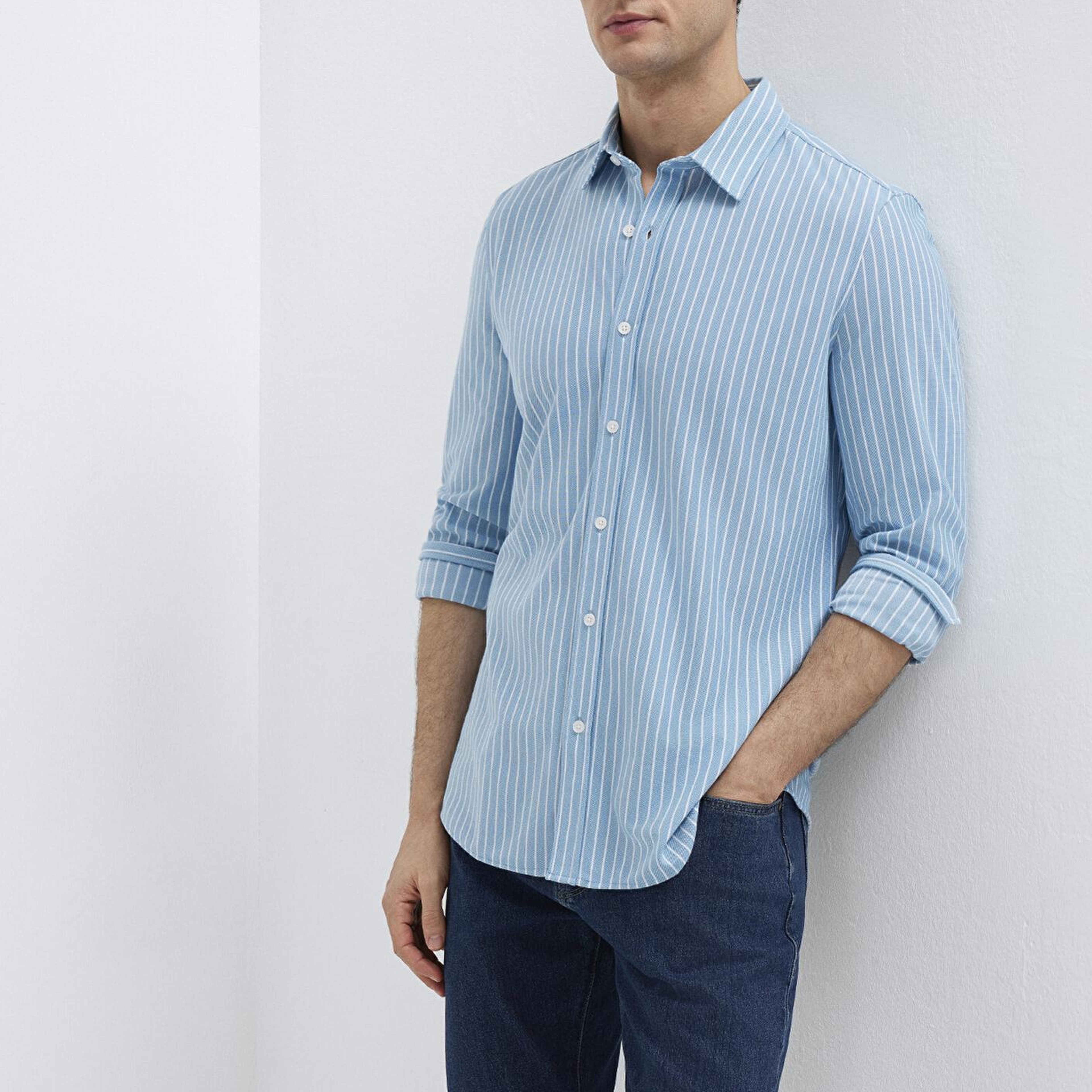 Mavi Çizgili Mavi Gömlek Slim Fit / Dar Kesim 0211404-91579