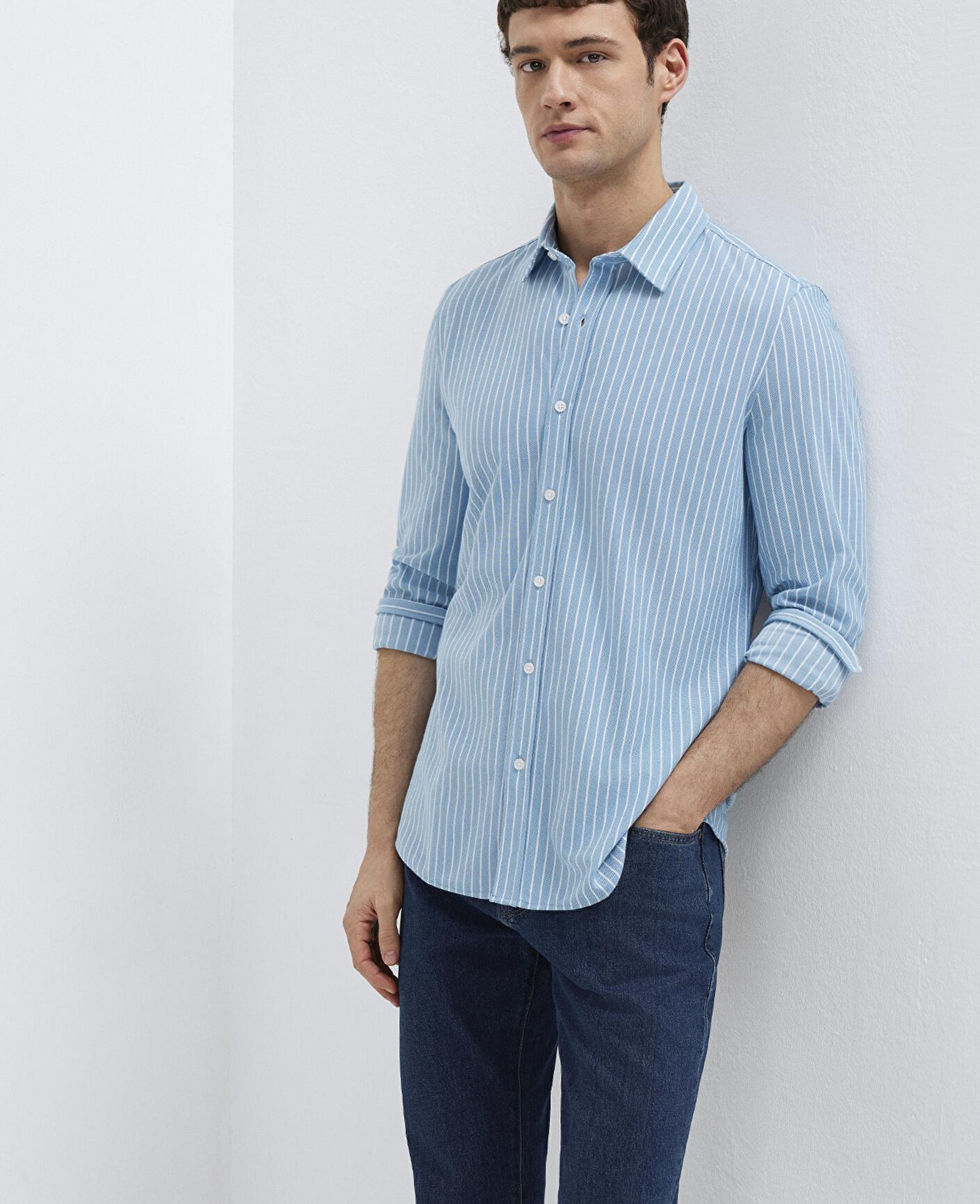 Mavi Çizgili Mavi Gömlek Slim Fit / Dar Kesim 0211404-91579