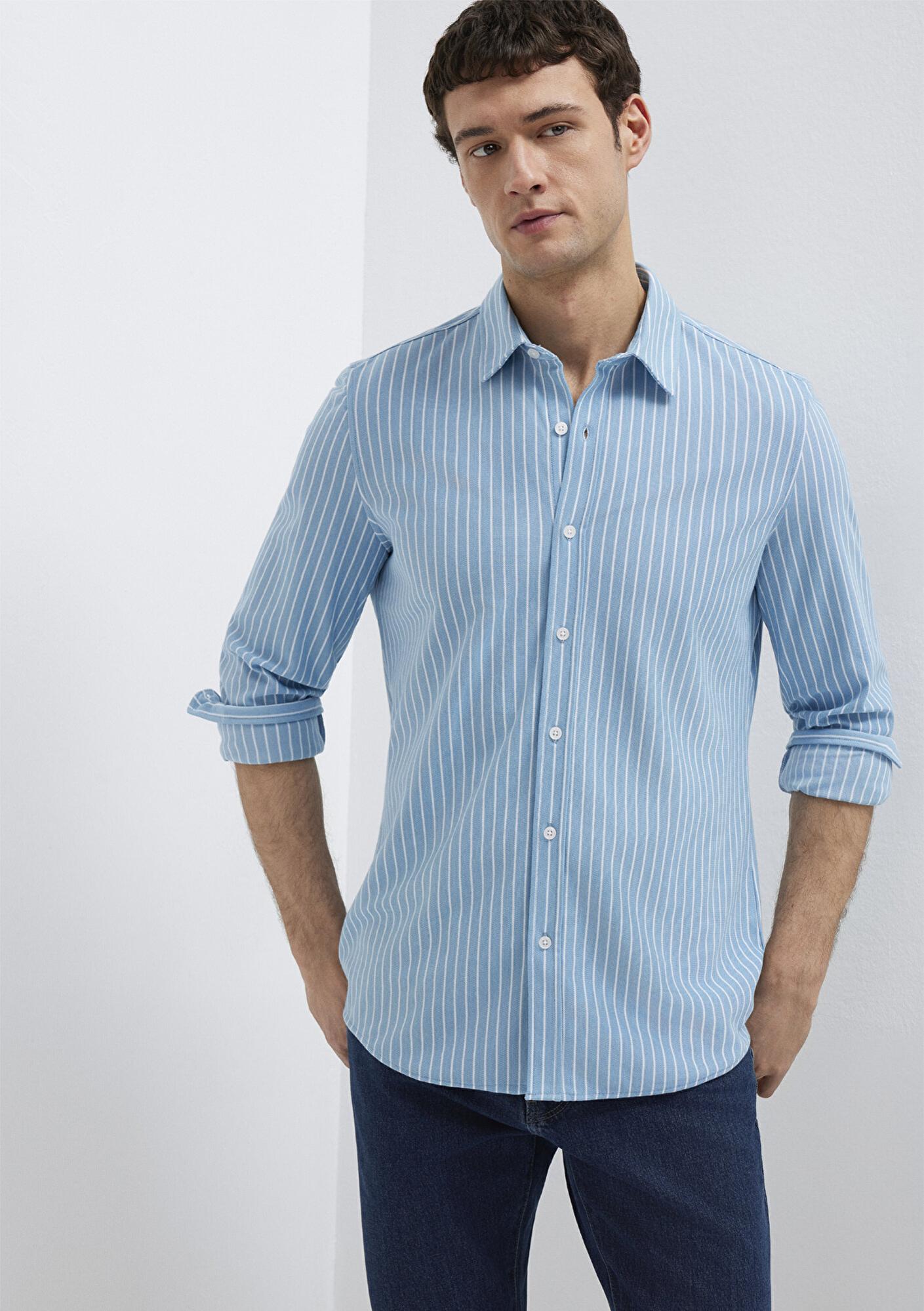 Mavi Çizgili Mavi Gömlek Slim Fit / Dar Kesim 0211404-91579