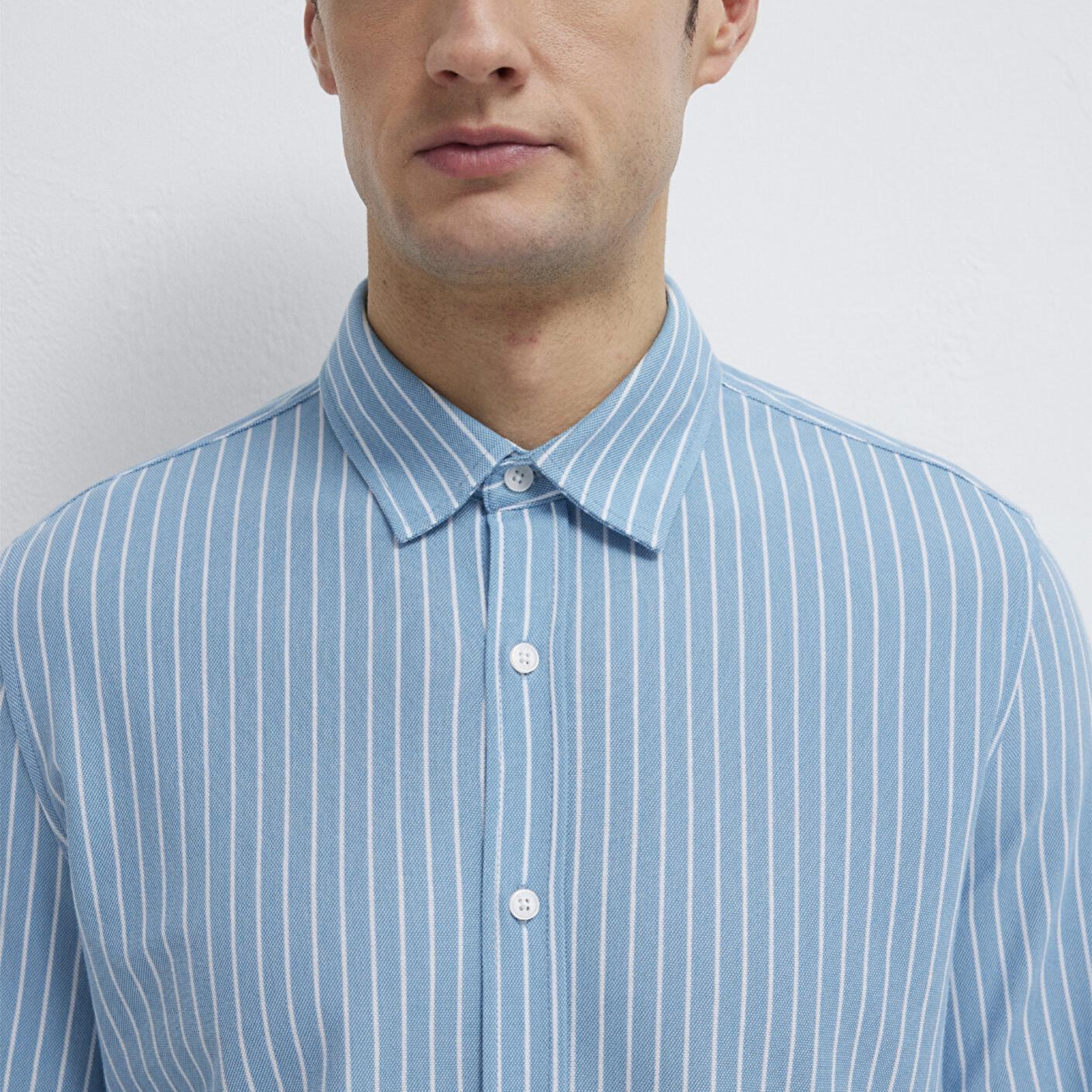 Mavi Çizgili Mavi Gömlek Slim Fit / Dar Kesim 0211404-91579