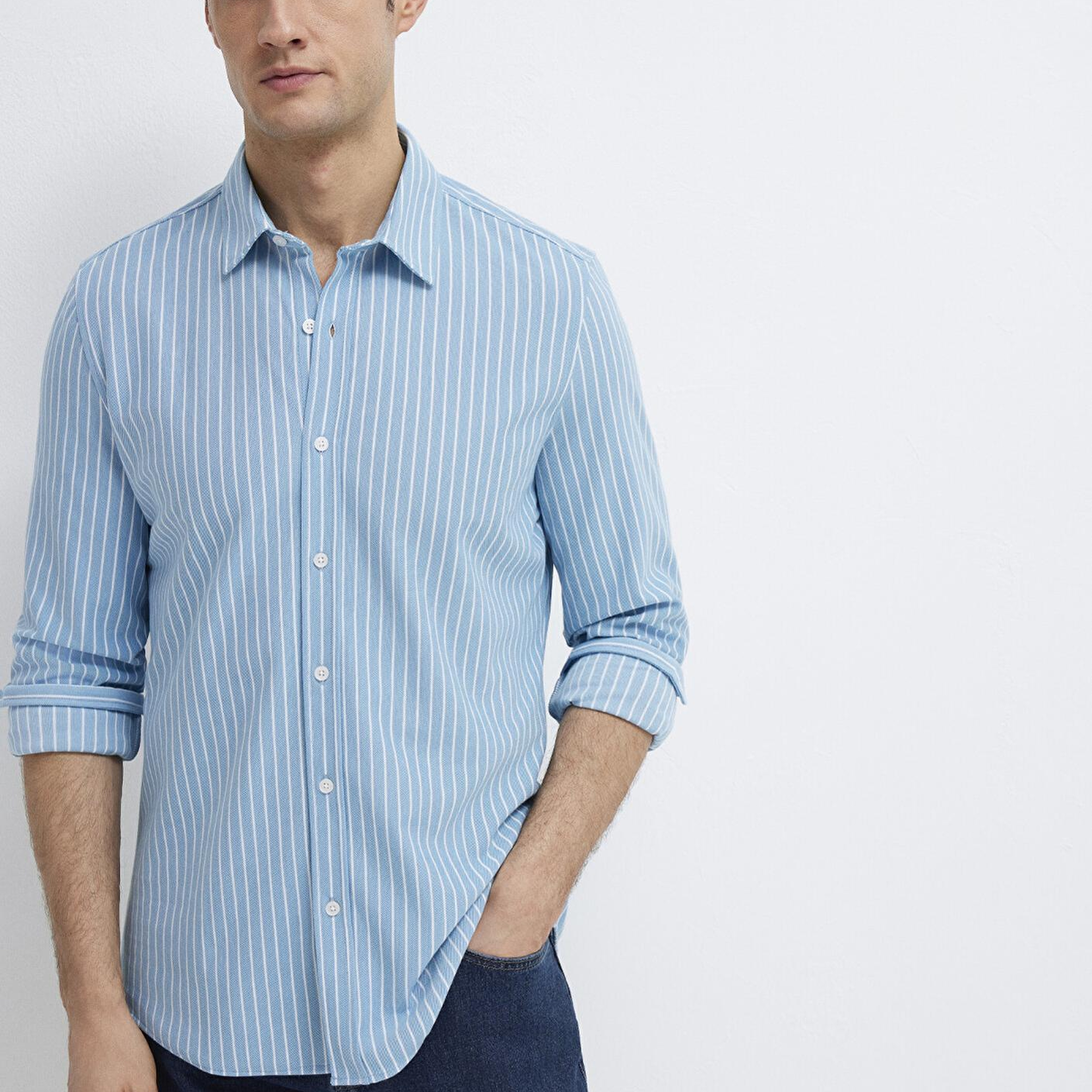 Mavi Çizgili Mavi Gömlek Slim Fit / Dar Kesim 0211404-91579