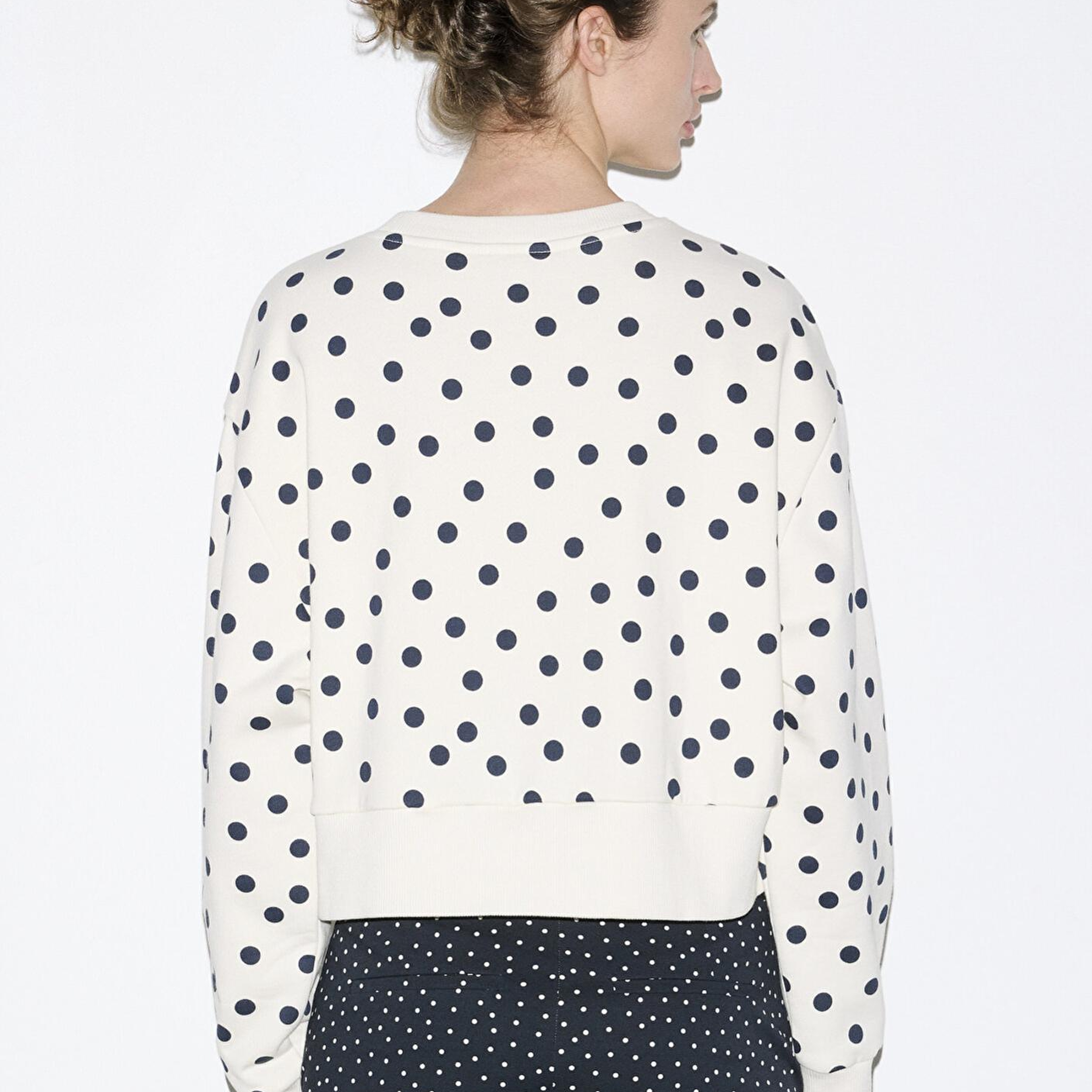 Mavi Lacivert Puantiyeli Ekru Sweatshirt 1S10534-91576