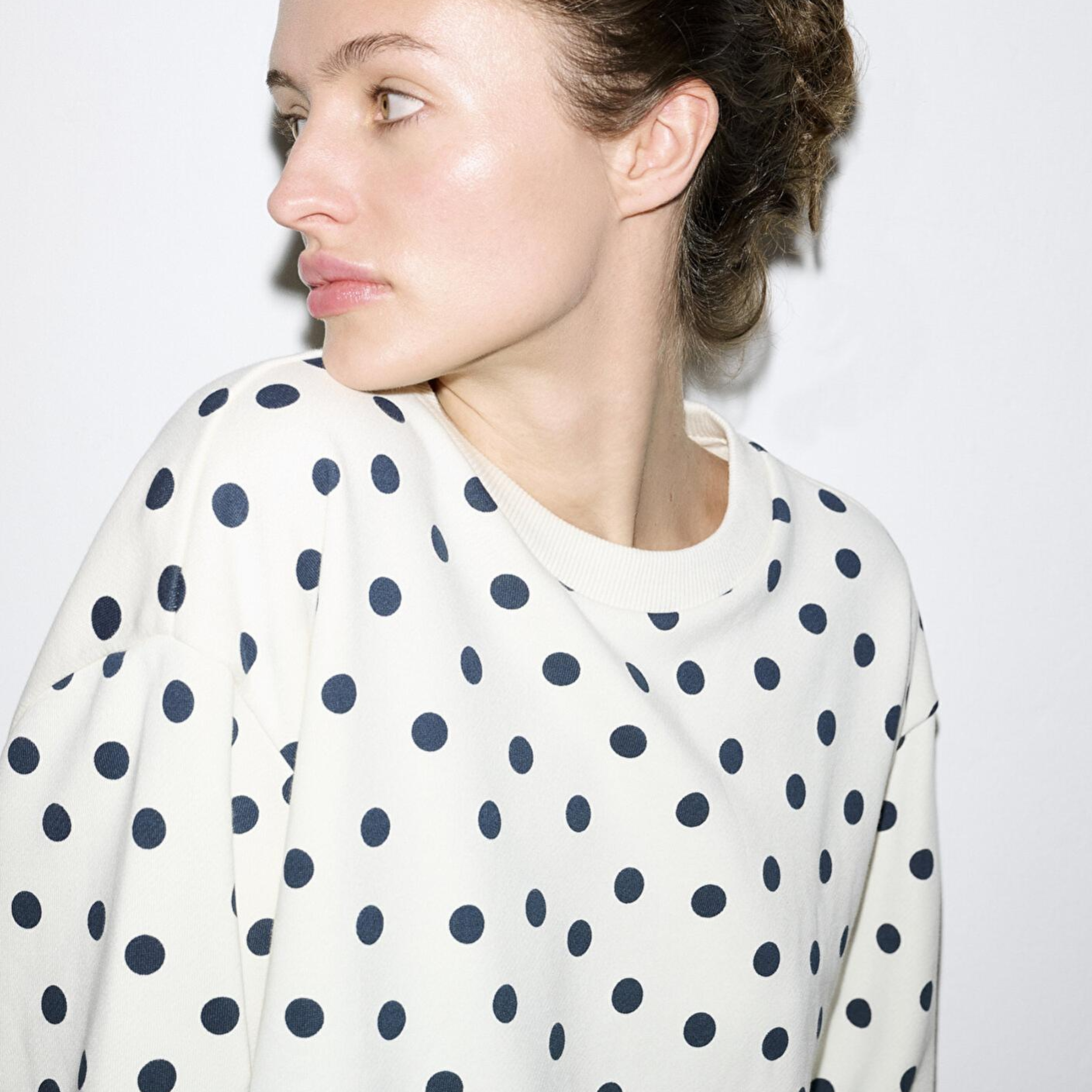 Mavi Lacivert Puantiyeli Ekru Sweatshirt 1S10534-91576