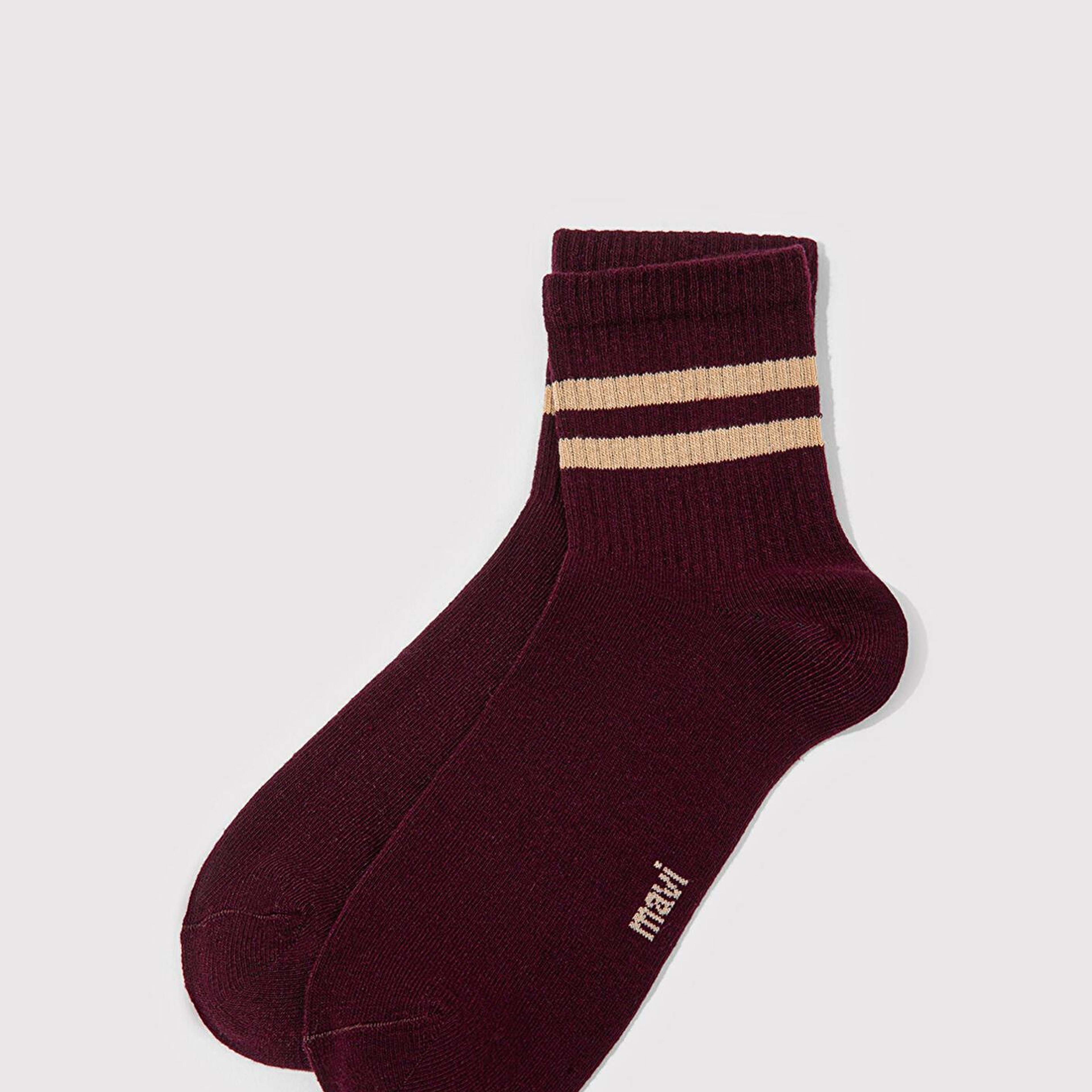 Mavi Çizgi Detaylı Bordo Soket Çorap 0911594-34965