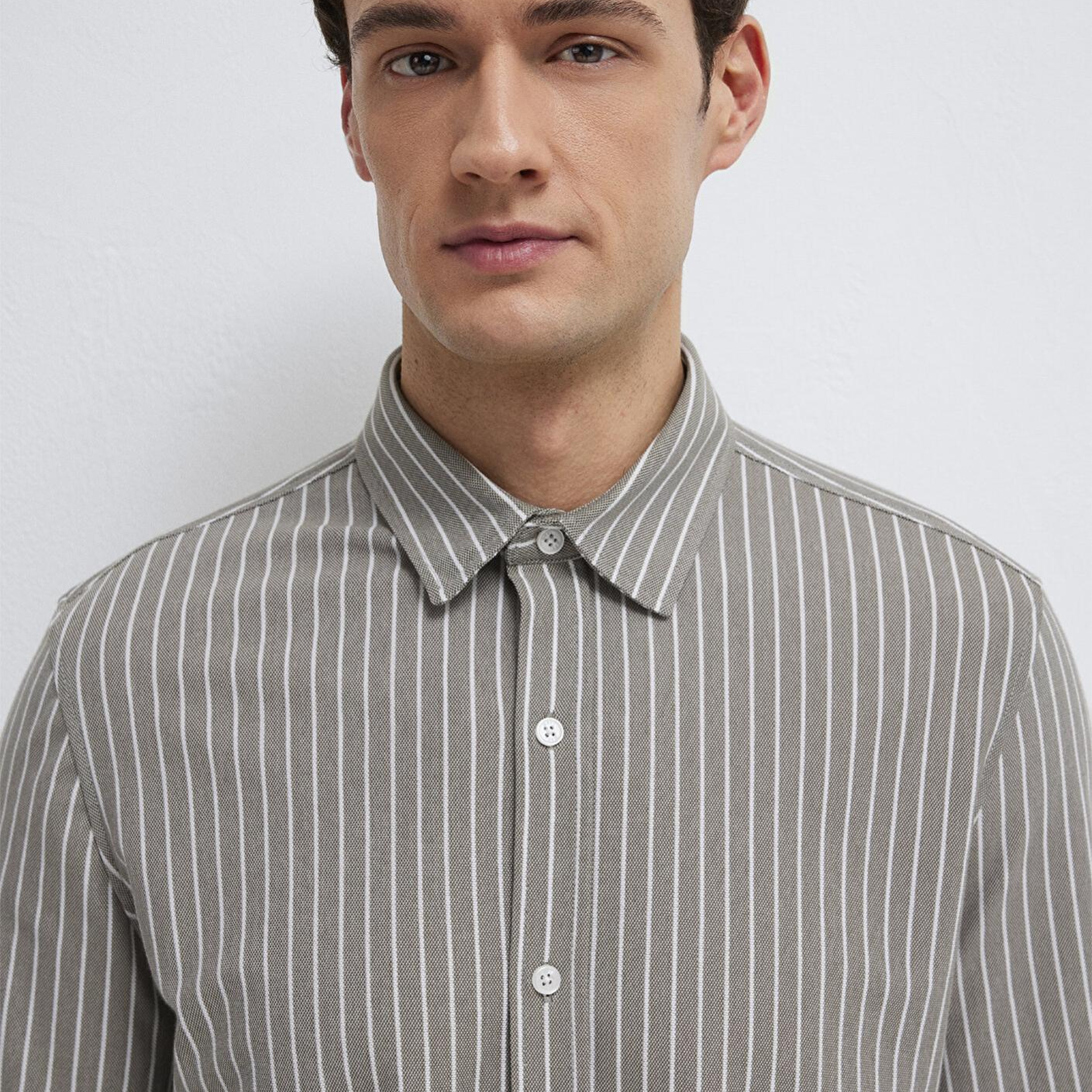 Mavi Çizgili Gri Gömlek Slim Fit / Dar Kesim 0211404-91582