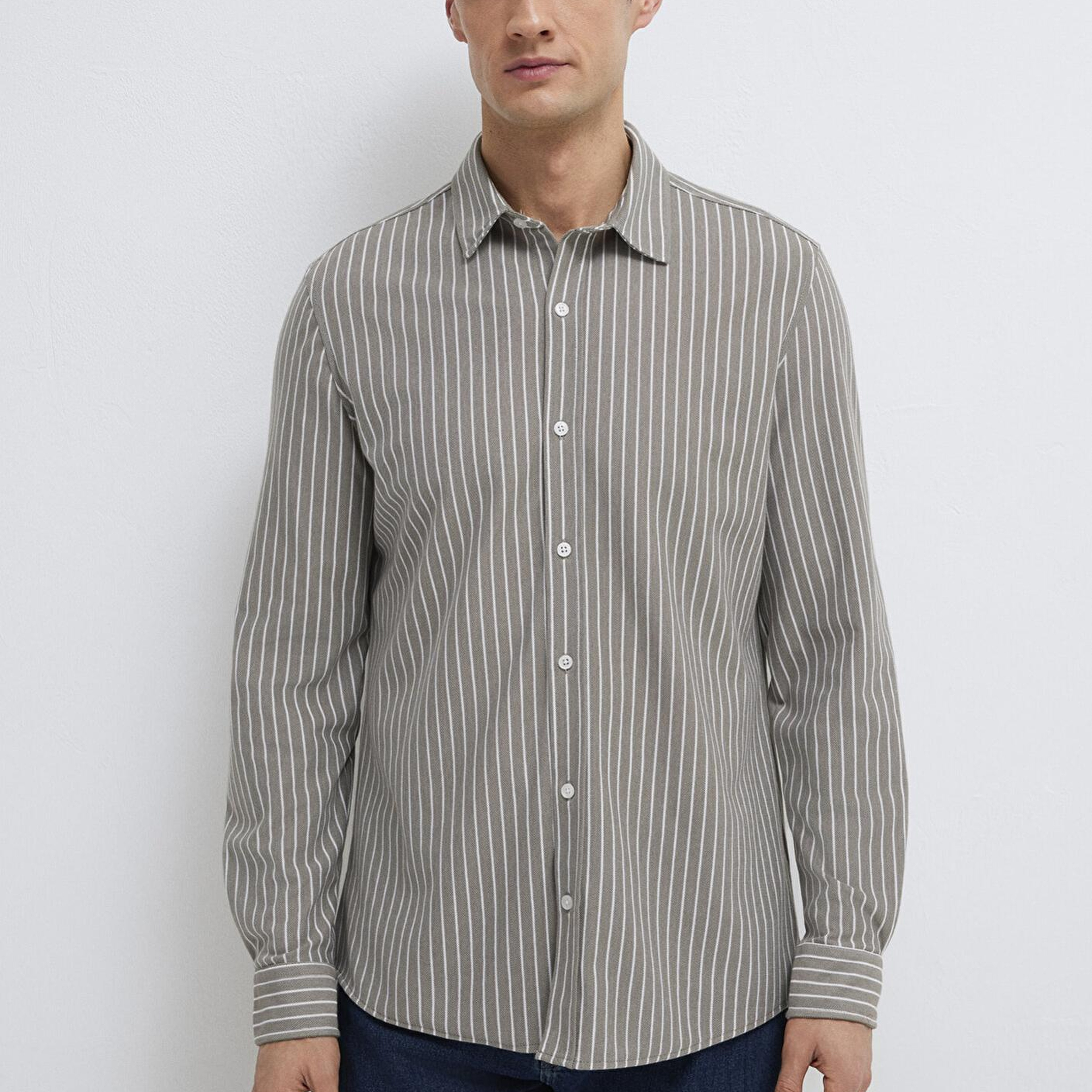 Mavi Çizgili Gri Gömlek Slim Fit / Dar Kesim 0211404-91582