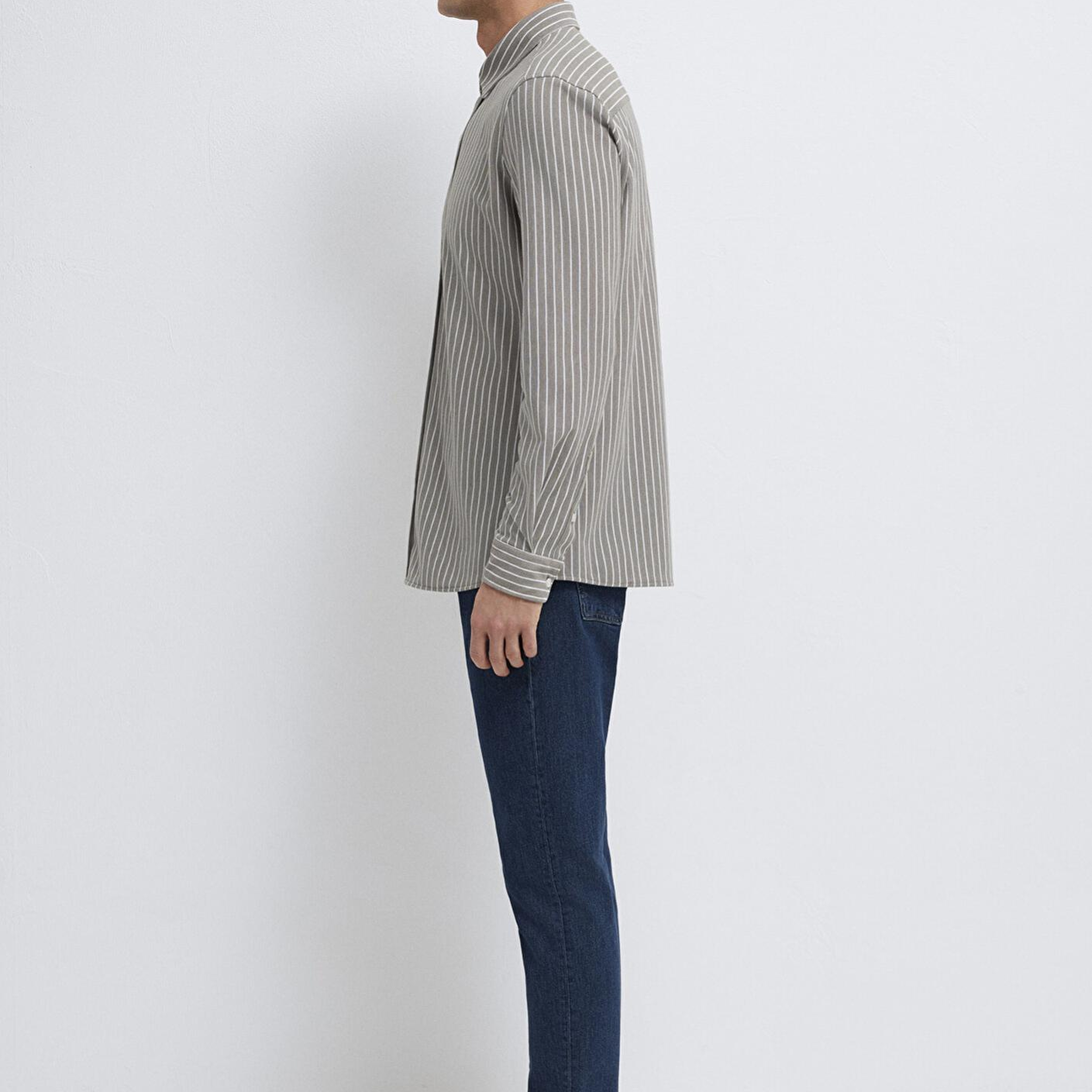 Mavi Çizgili Gri Gömlek Slim Fit / Dar Kesim 0211404-91582