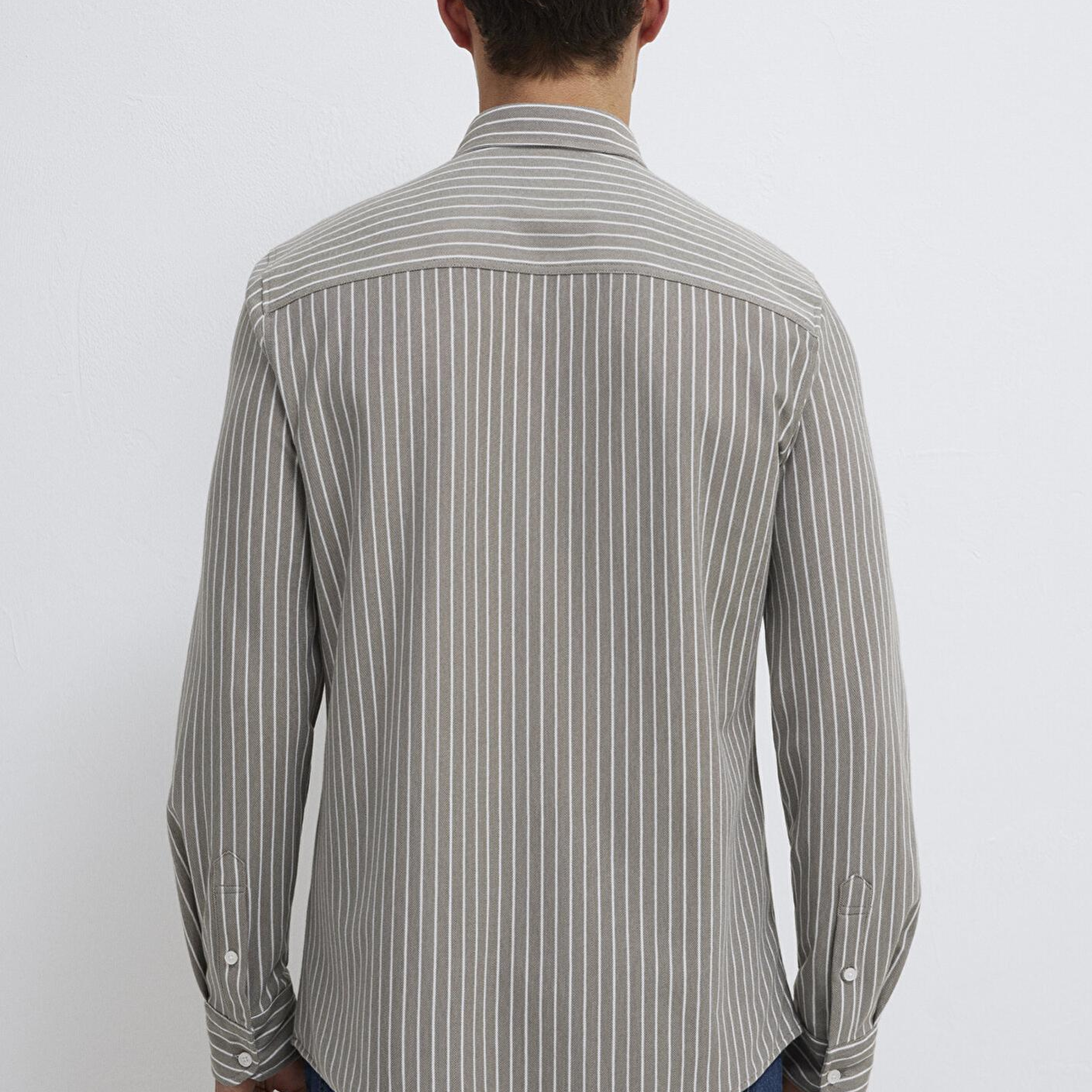 Mavi Çizgili Gri Gömlek Slim Fit / Dar Kesim 0211404-91582