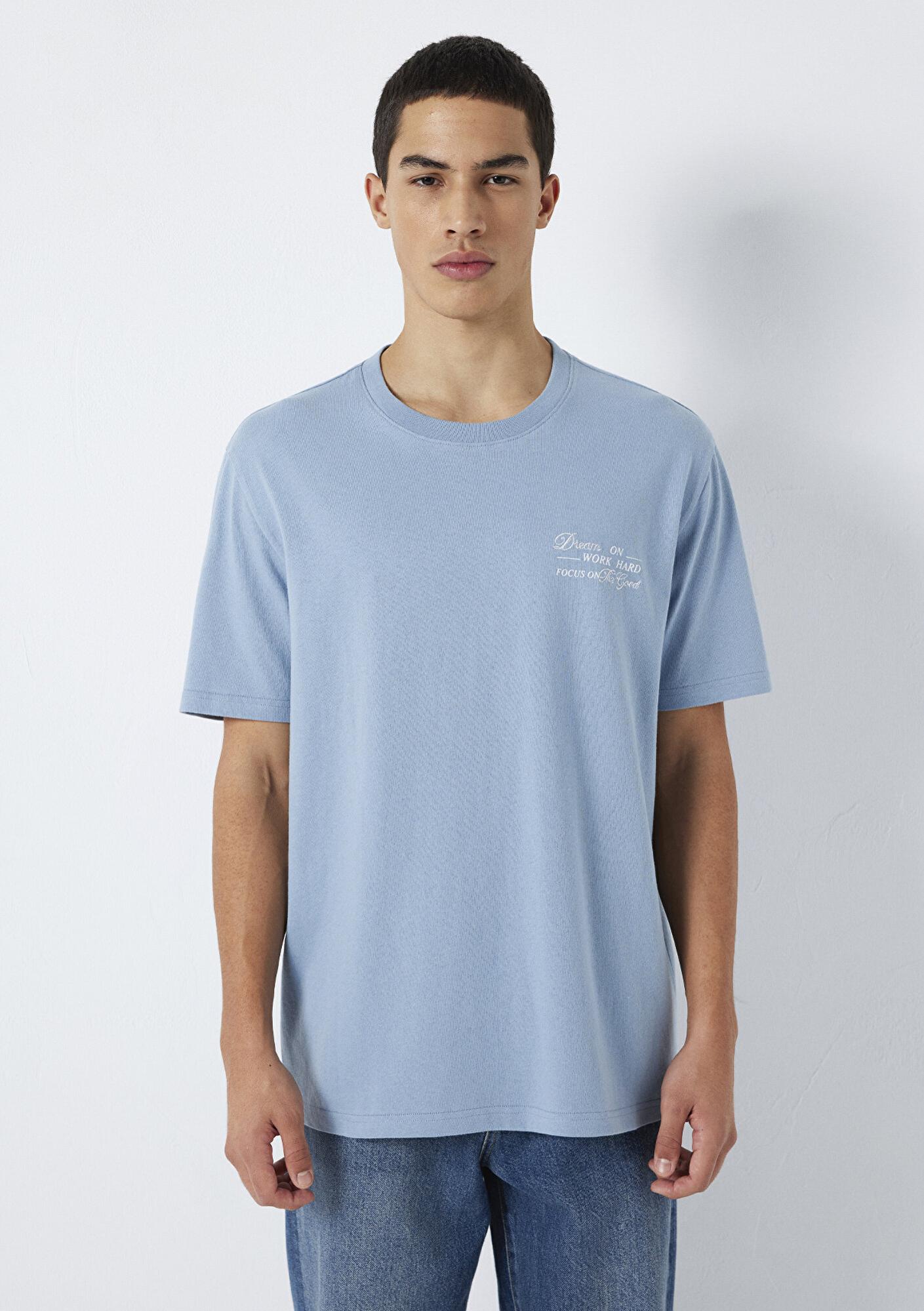 Mavi Baskılı Mavi Tişört Loose Fit / Bol Rahat Kesim 0613184-86998