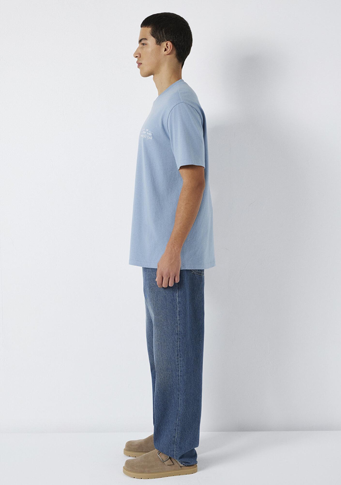 Mavi Baskılı Mavi Tişört Loose Fit / Bol Rahat Kesim 0613184-86998