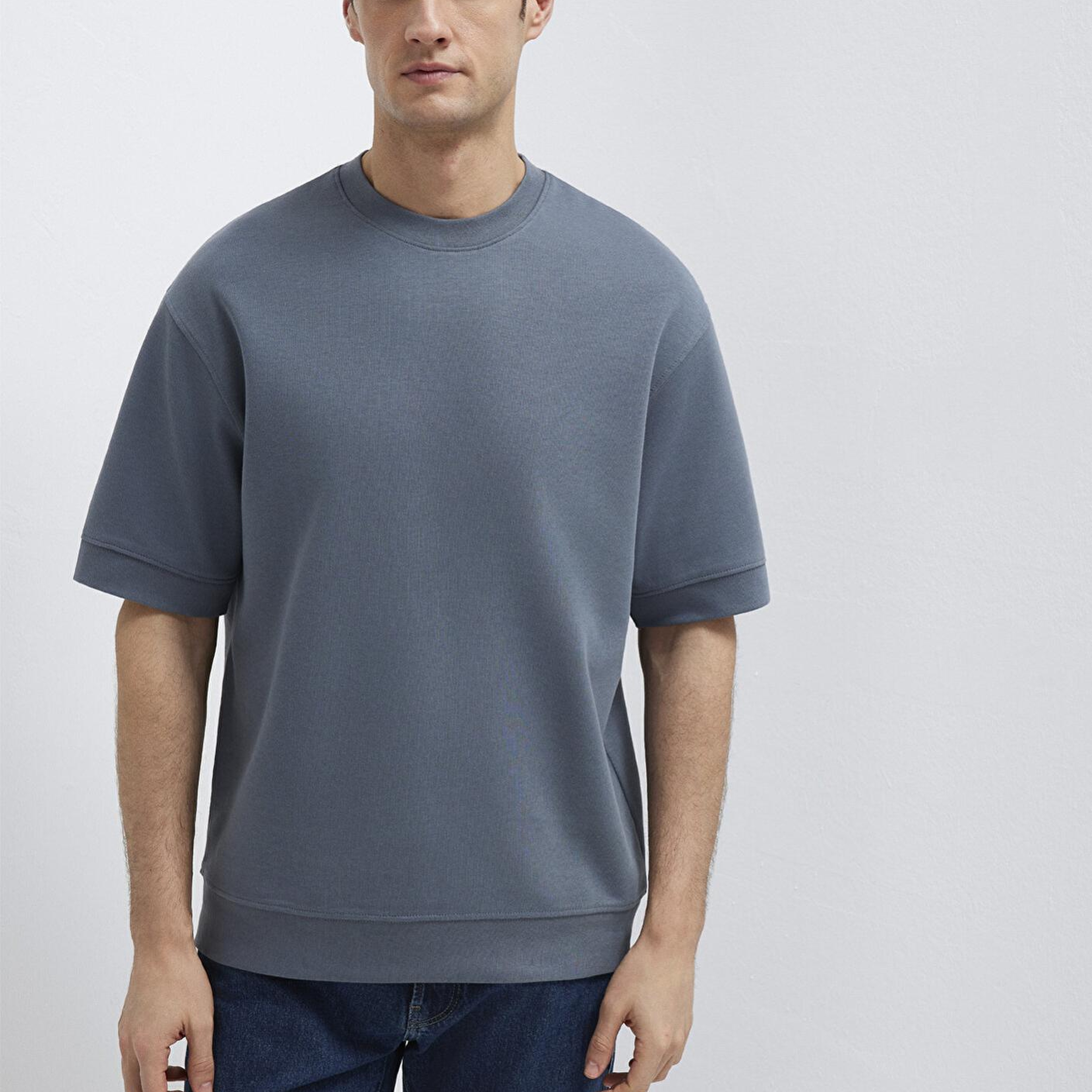 Mavi Bisiklet Yaka Mavi Tişört Loose Fit / Bol Rahat Kesim 0611614-80776