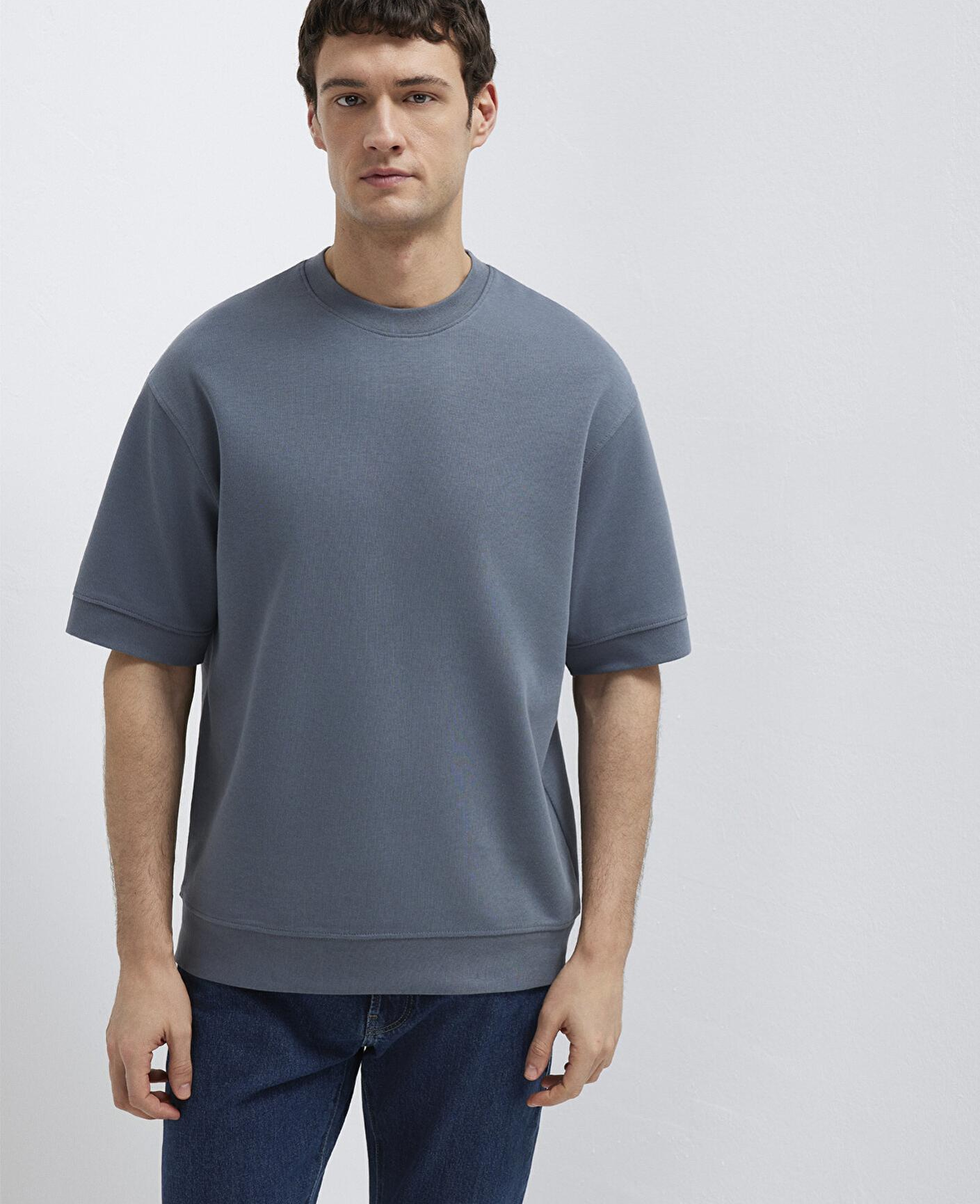 Mavi Bisiklet Yaka Mavi Tişört Loose Fit / Bol Rahat Kesim 0611614-80776