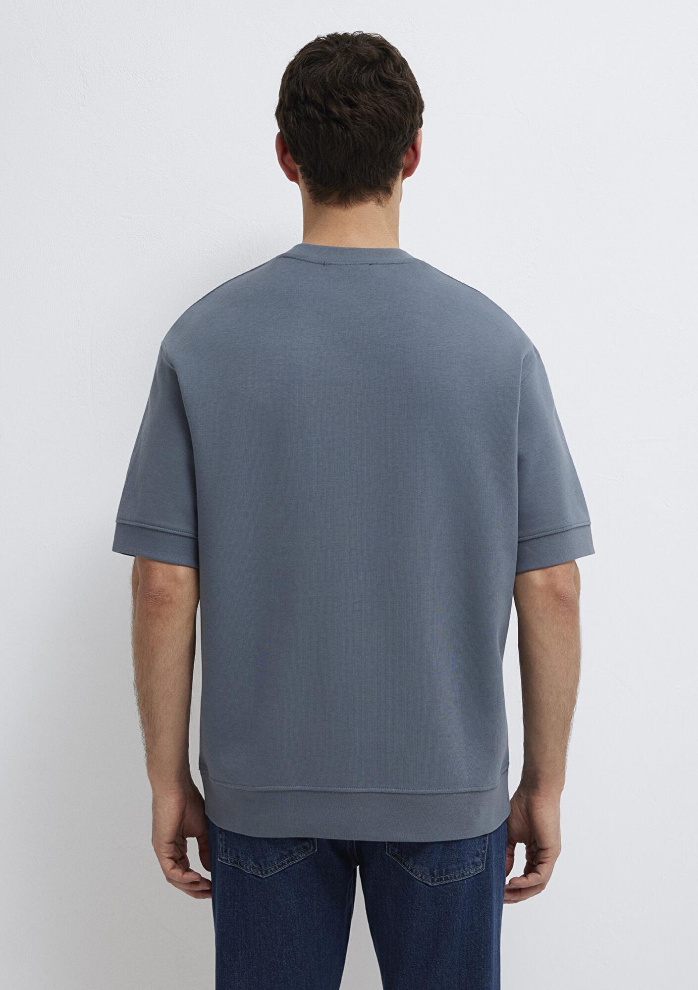 Mavi Bisiklet Yaka Mavi Tişört Loose Fit / Bol Rahat Kesim 0611614-80776