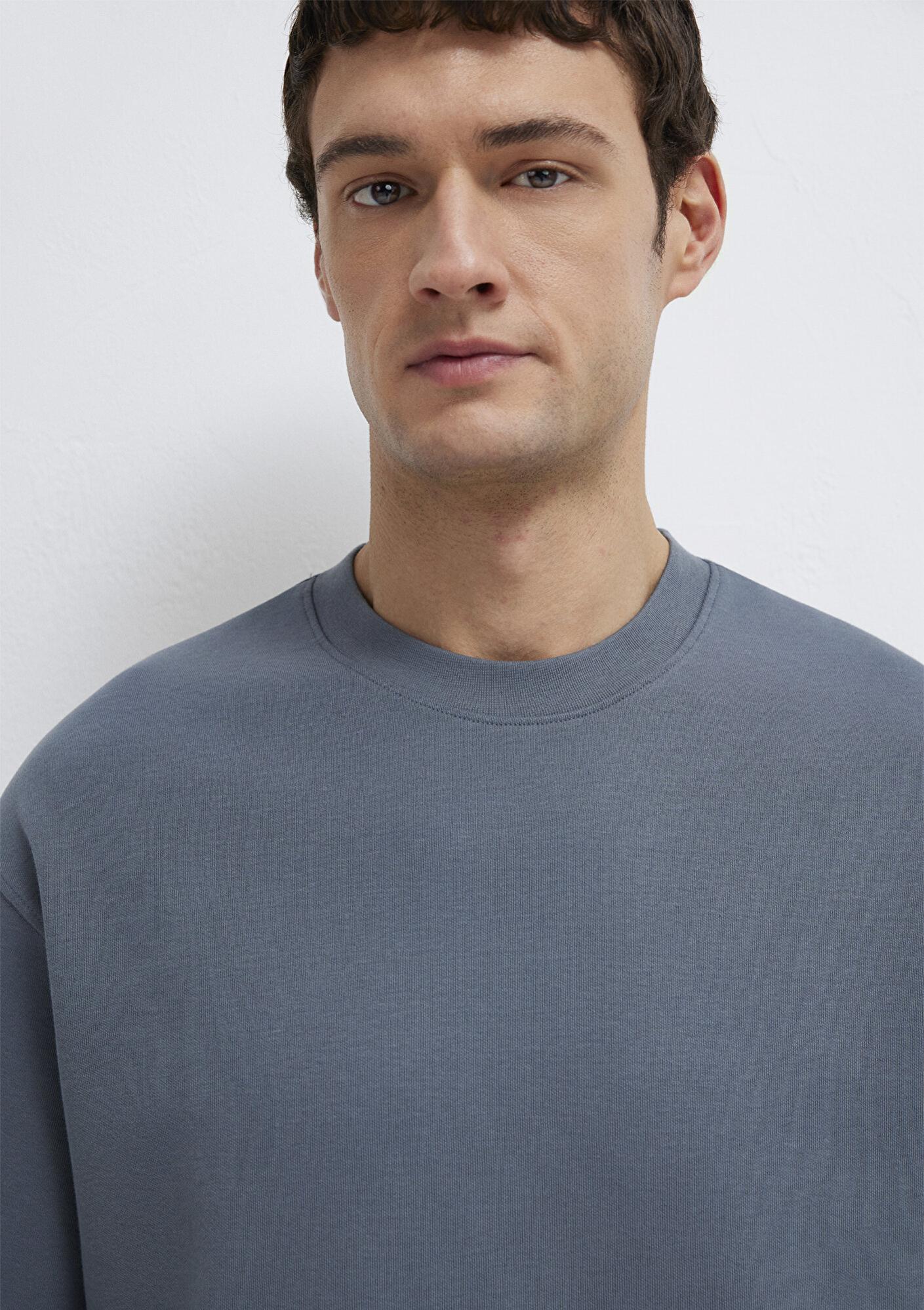 Mavi Bisiklet Yaka Mavi Tişört Loose Fit / Bol Rahat Kesim 0611614-80776