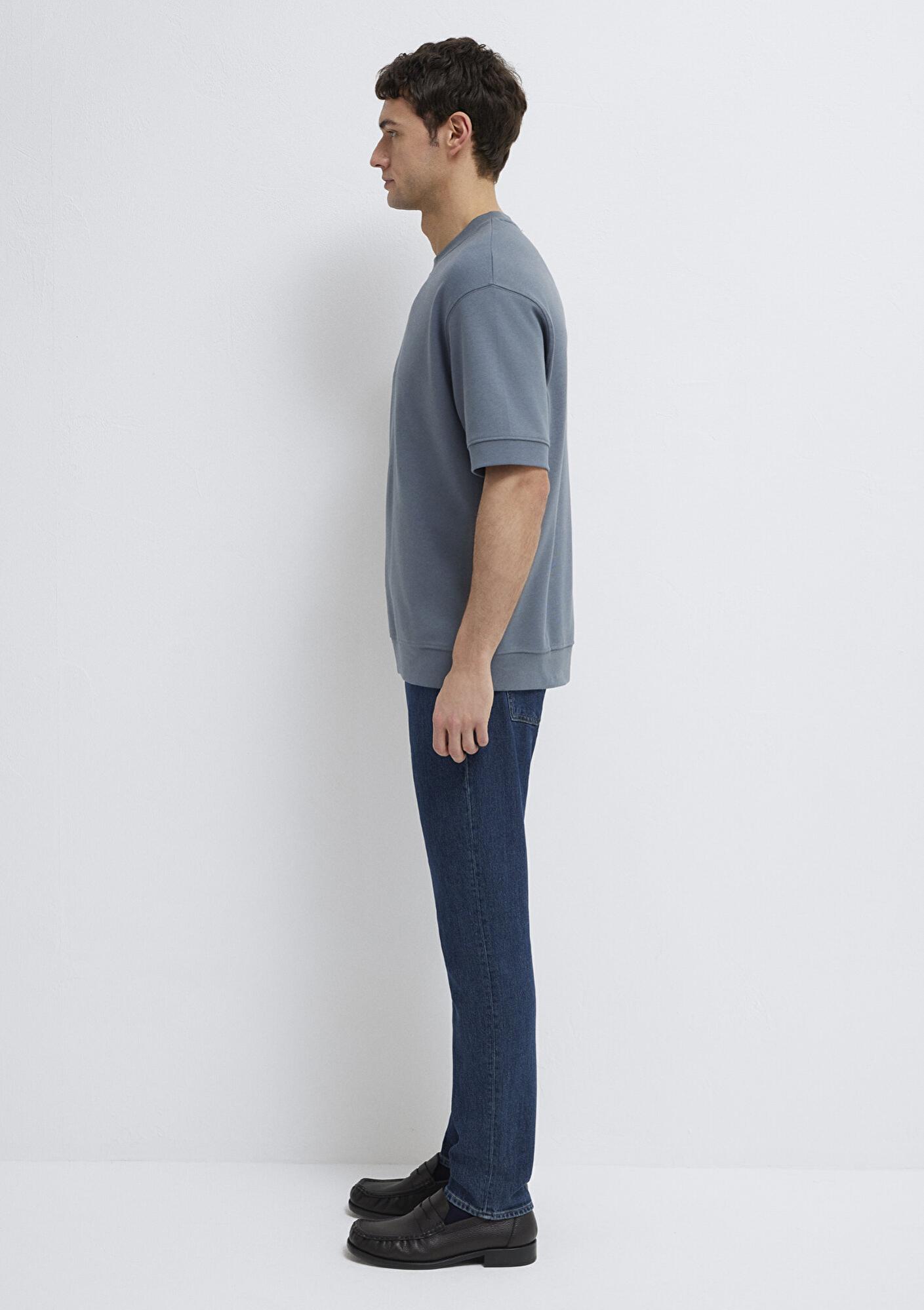 Mavi Bisiklet Yaka Mavi Tişört Loose Fit / Bol Rahat Kesim 0611614-80776