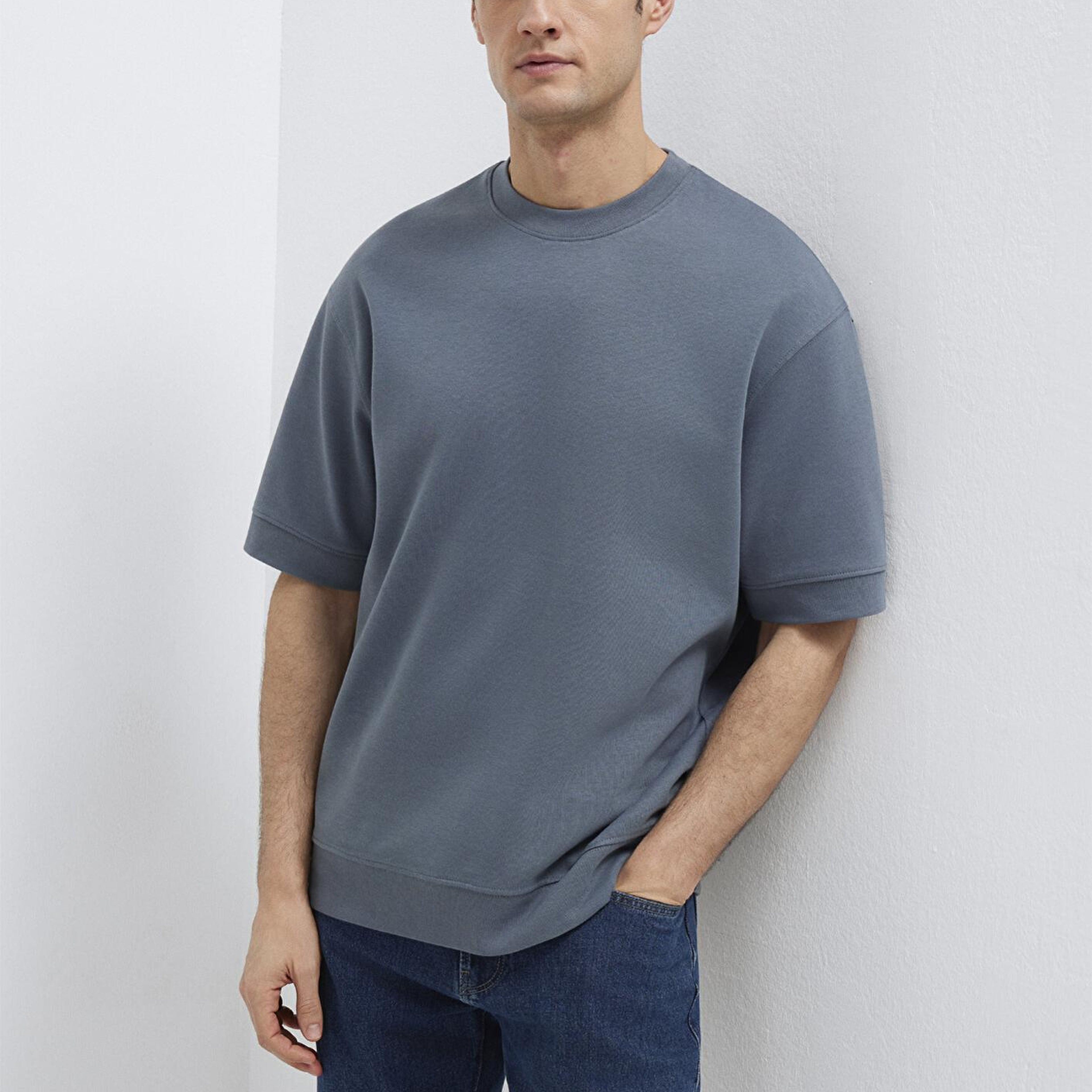 Mavi Bisiklet Yaka Mavi Tişört Loose Fit / Bol Rahat Kesim 0611614-80776